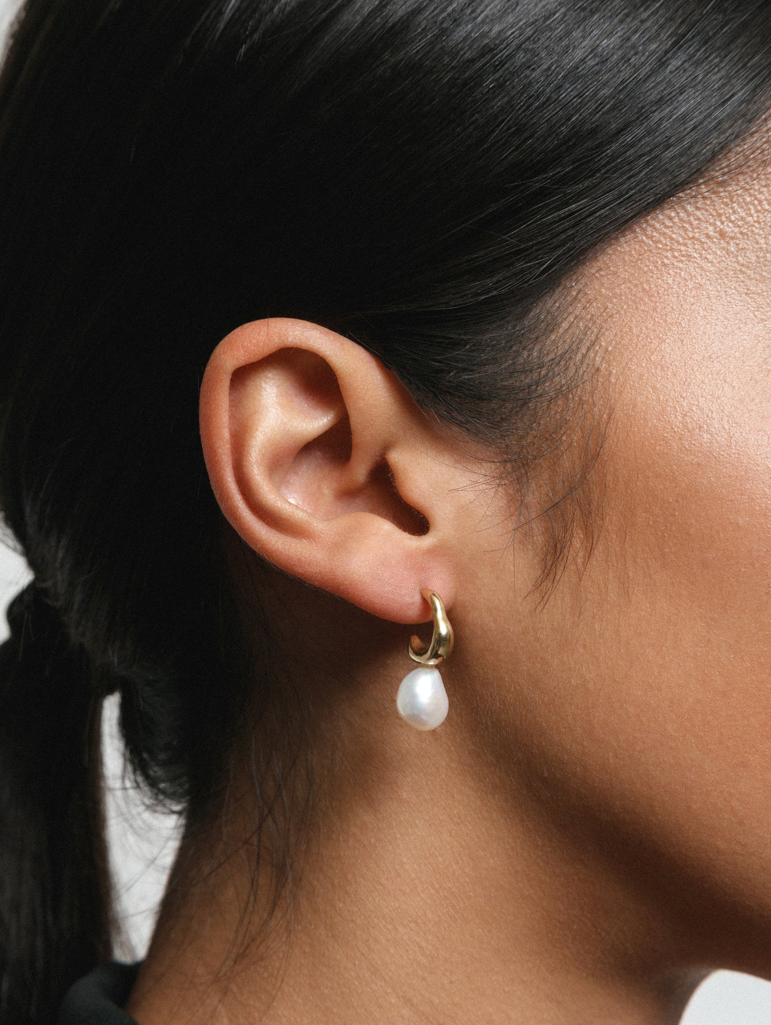 Wolf Circus Classic Pearl Hoop Stud in 14k Gold Plated Bronze | Emmy Earring in Gold-Earrings-wolfcircus.com