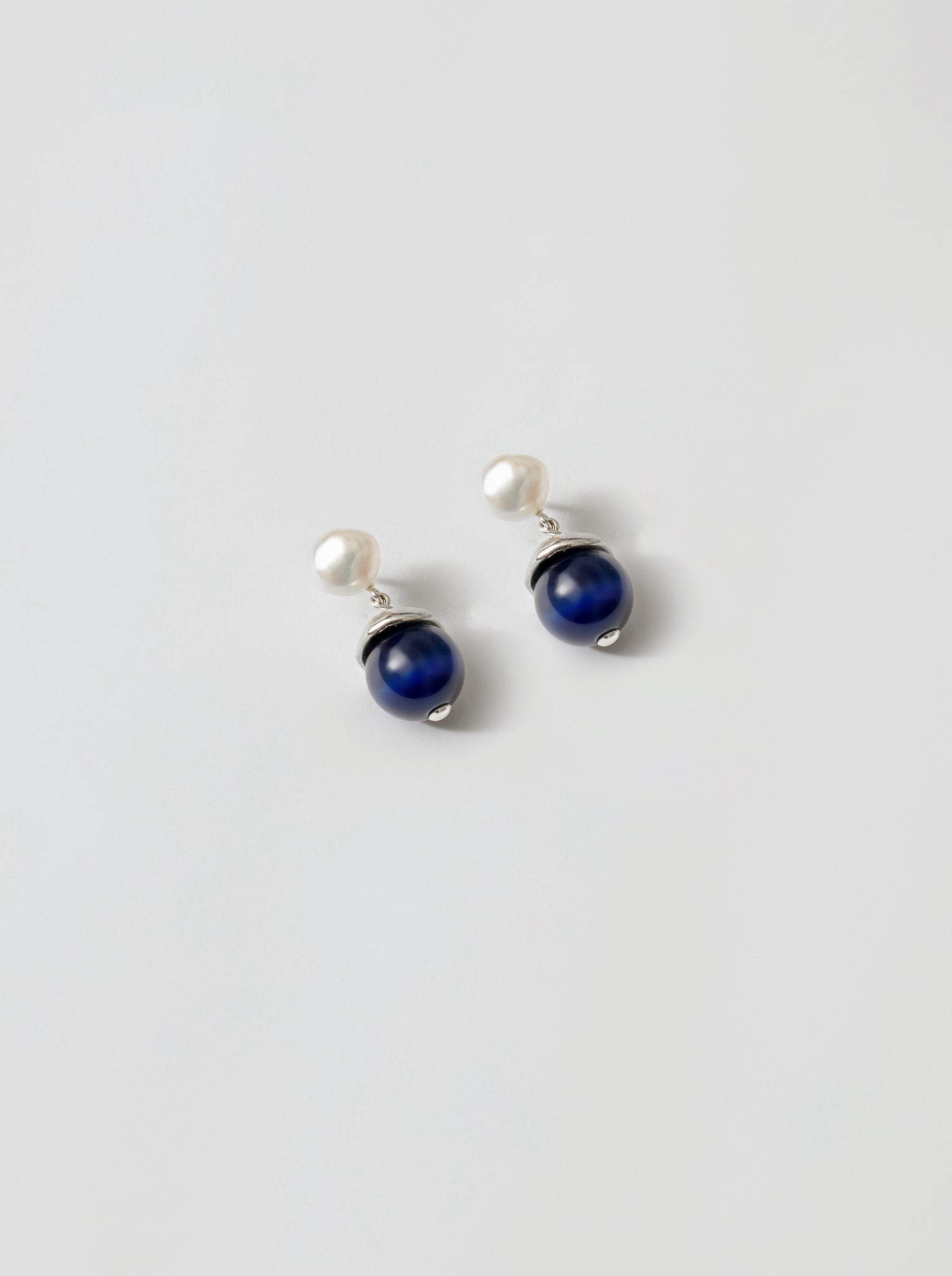 Wolf Circus Pearl Drop Earrings w/ Blue Glass Bead | Maude Earrings in Sterling Silver-Earrings-wolfcircus.com