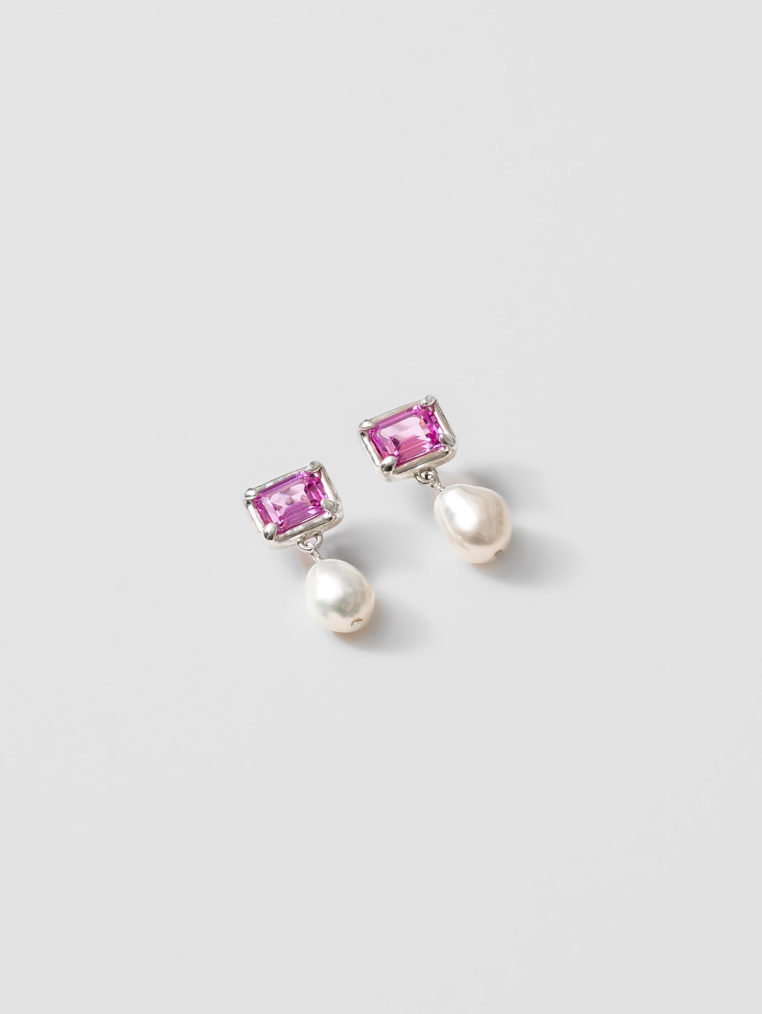 Wolf Circus Pink Sapphire & Pearl Drop Earrings Sterling Silver | Sophie Earrings in Pink and Sterling Silver-Earrings-wolfcircus.com