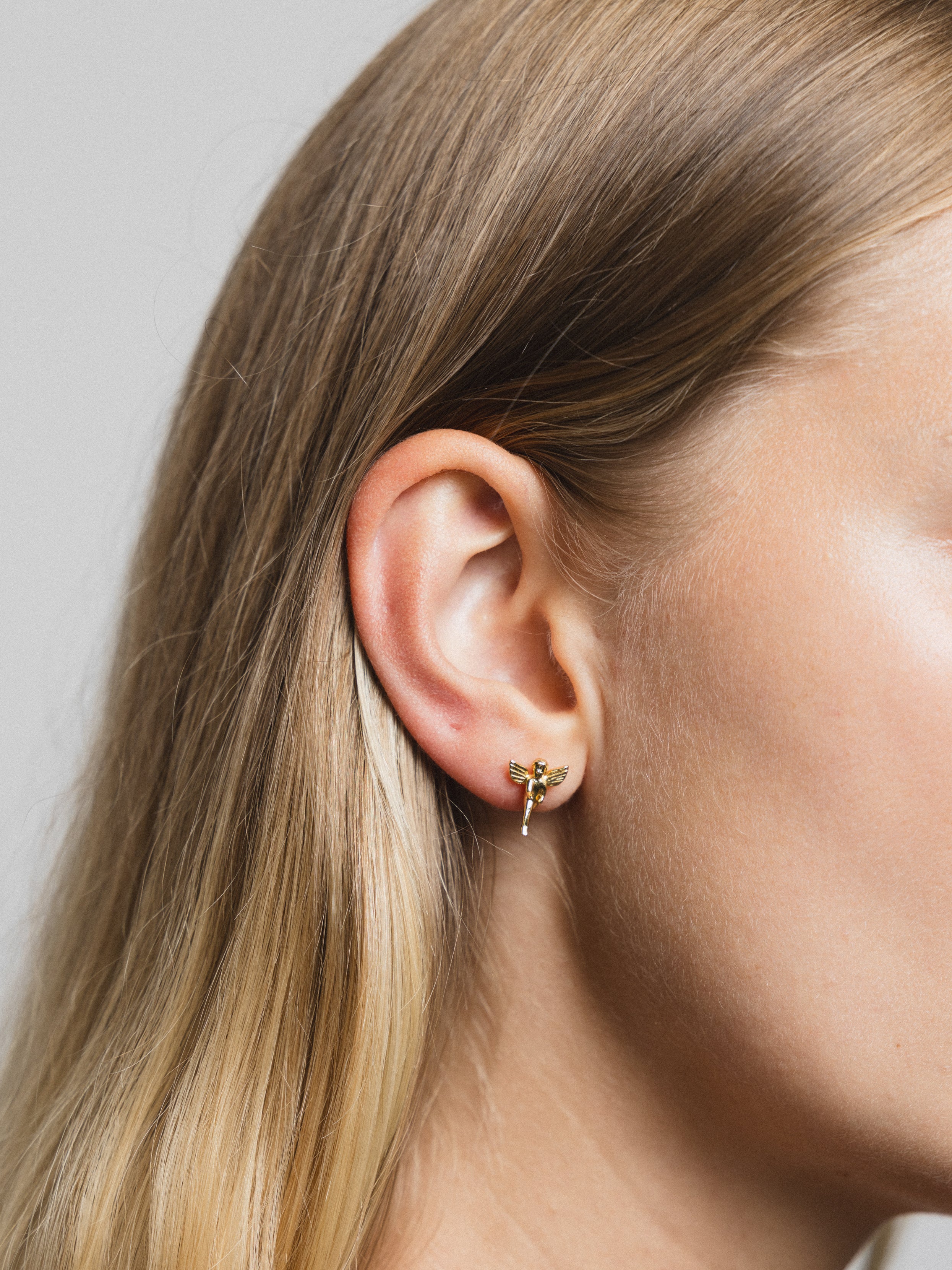 Wolf Circus Cherub Angel Charm Stud Earrings in Gold-Earrings-wolfcircus.com