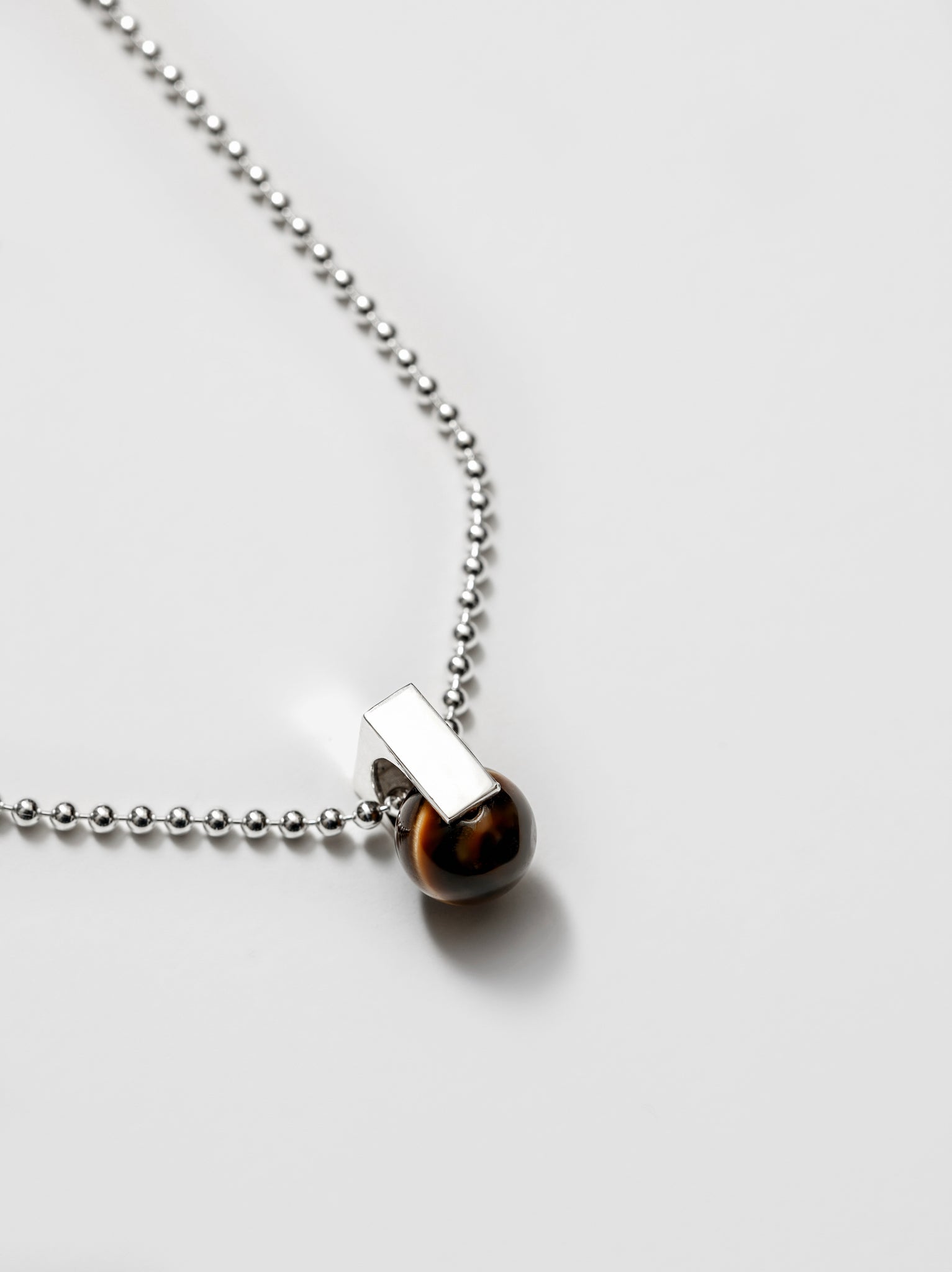 Wolf Circus Ball Chain Necklace w/ Tiger's Eye Bead Sterling Silver | Axel Necklace-Necklaces-wolfcircus.com