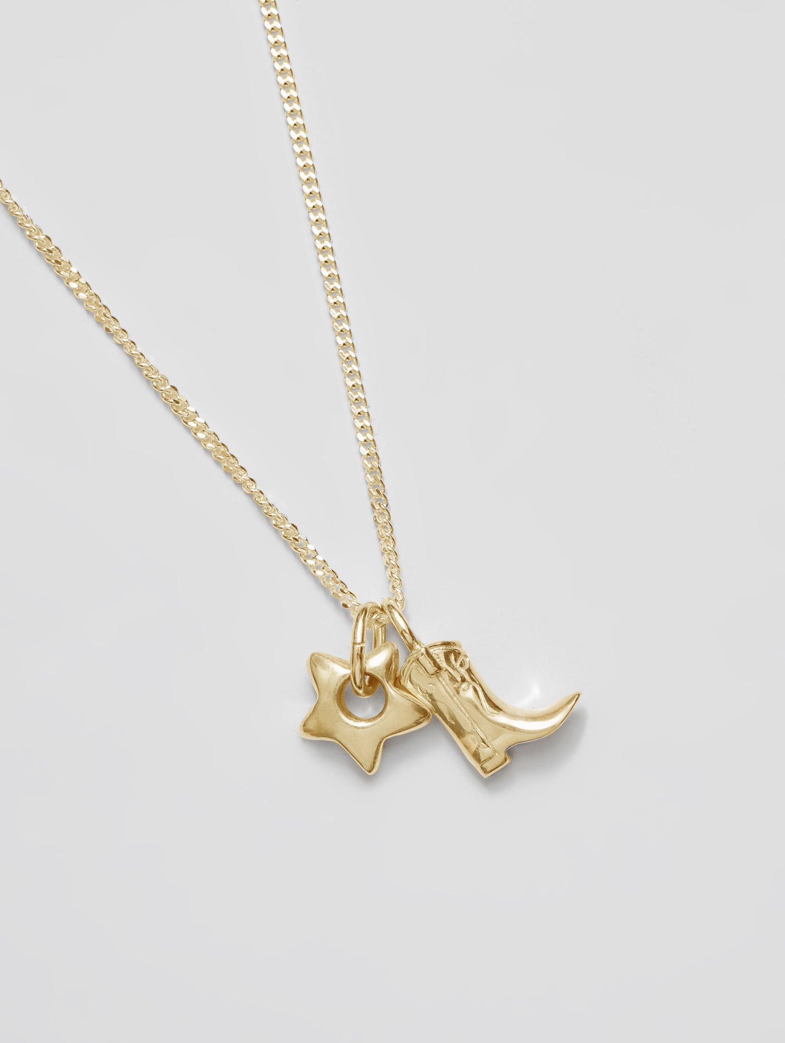 Mini Cowboy Boot and Star Charm Necklace in Gold