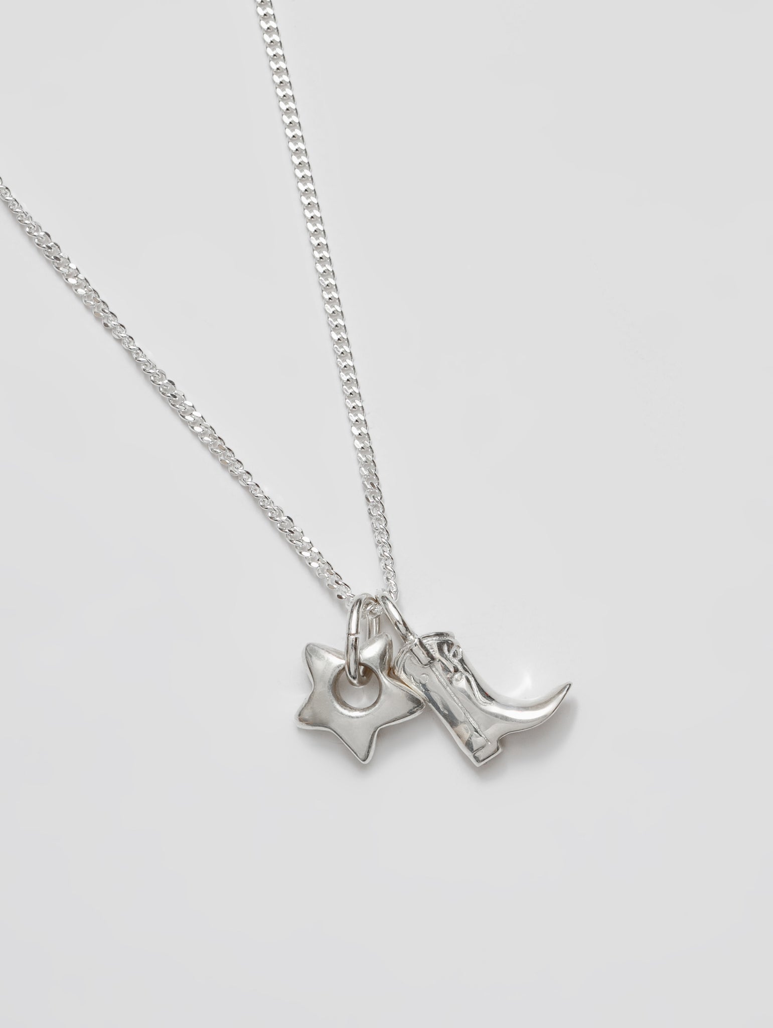 Mini Cowboy Boot and Star Charm Necklace in Sterling Silver