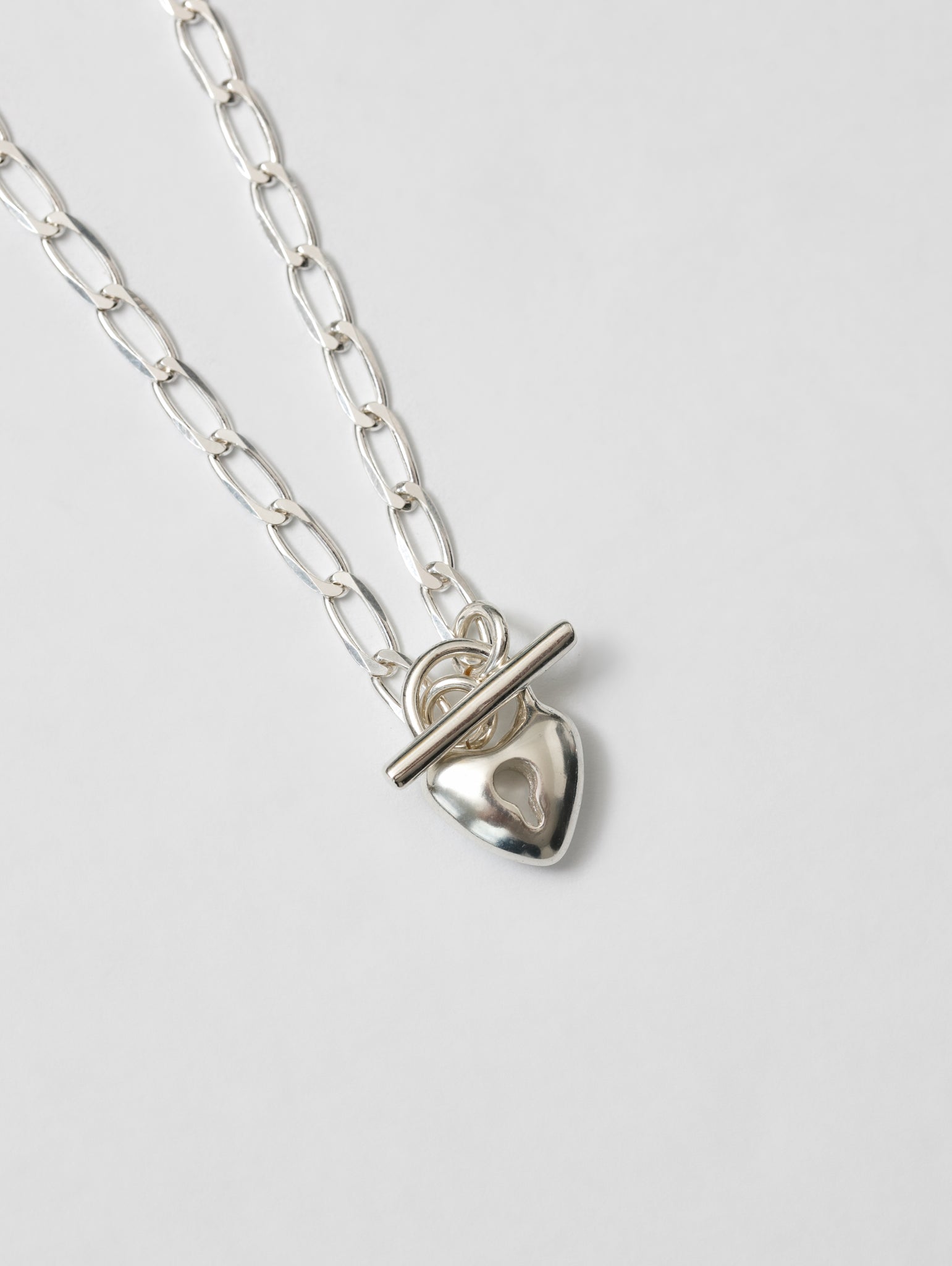 Wolf Circus Heart Locket Toggle Clasp Curb Chain Necklace in 925 Sterling Silver-Necklaces-17.5"-wolfcircus.com