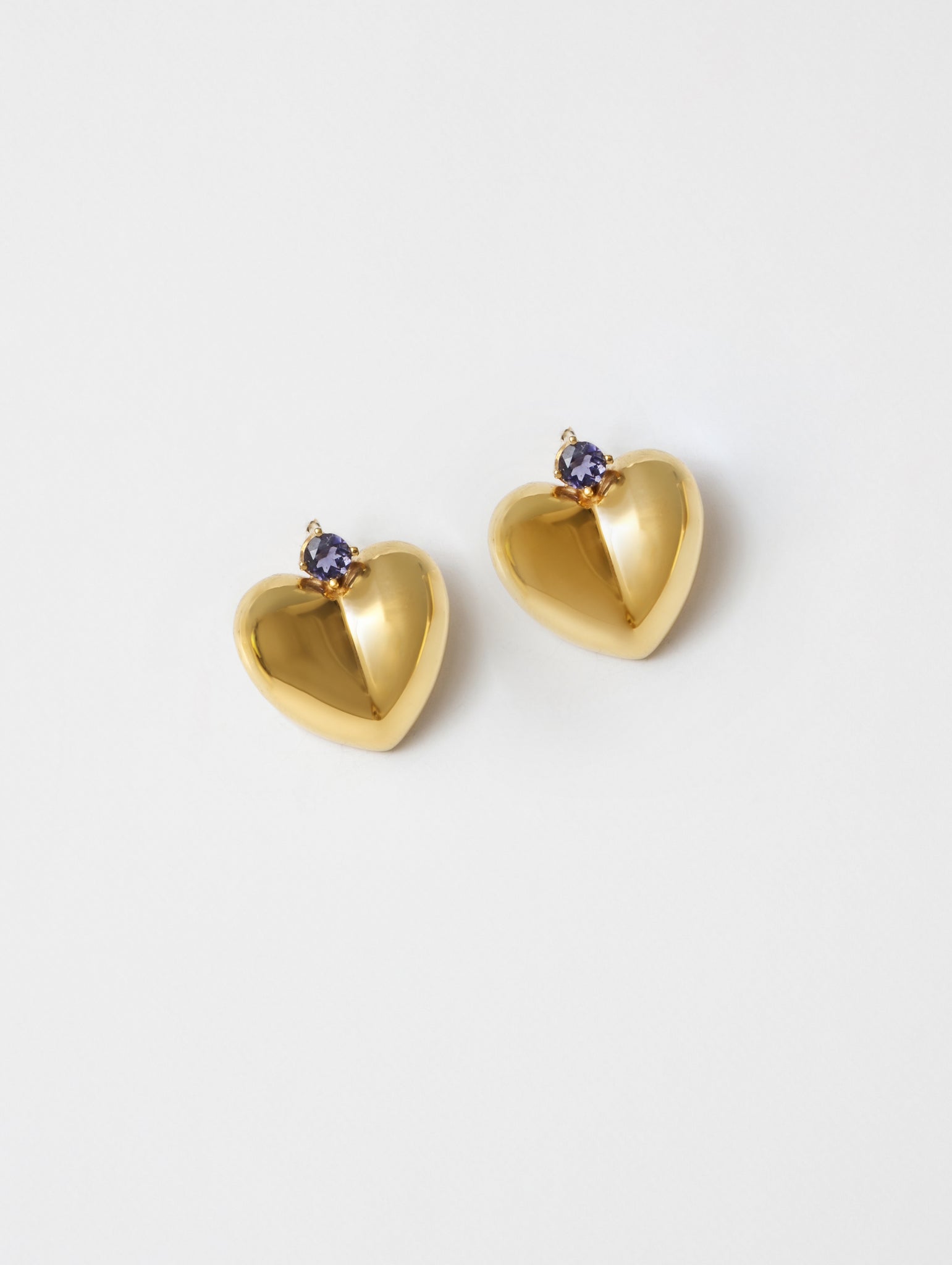 Wolf Circus Bold Oversized Bubble Heart Stud with Violet Gemstone in 14k Gold Plated Brass | Mia Earrings in Gold-Earrings-wolfcircus.com