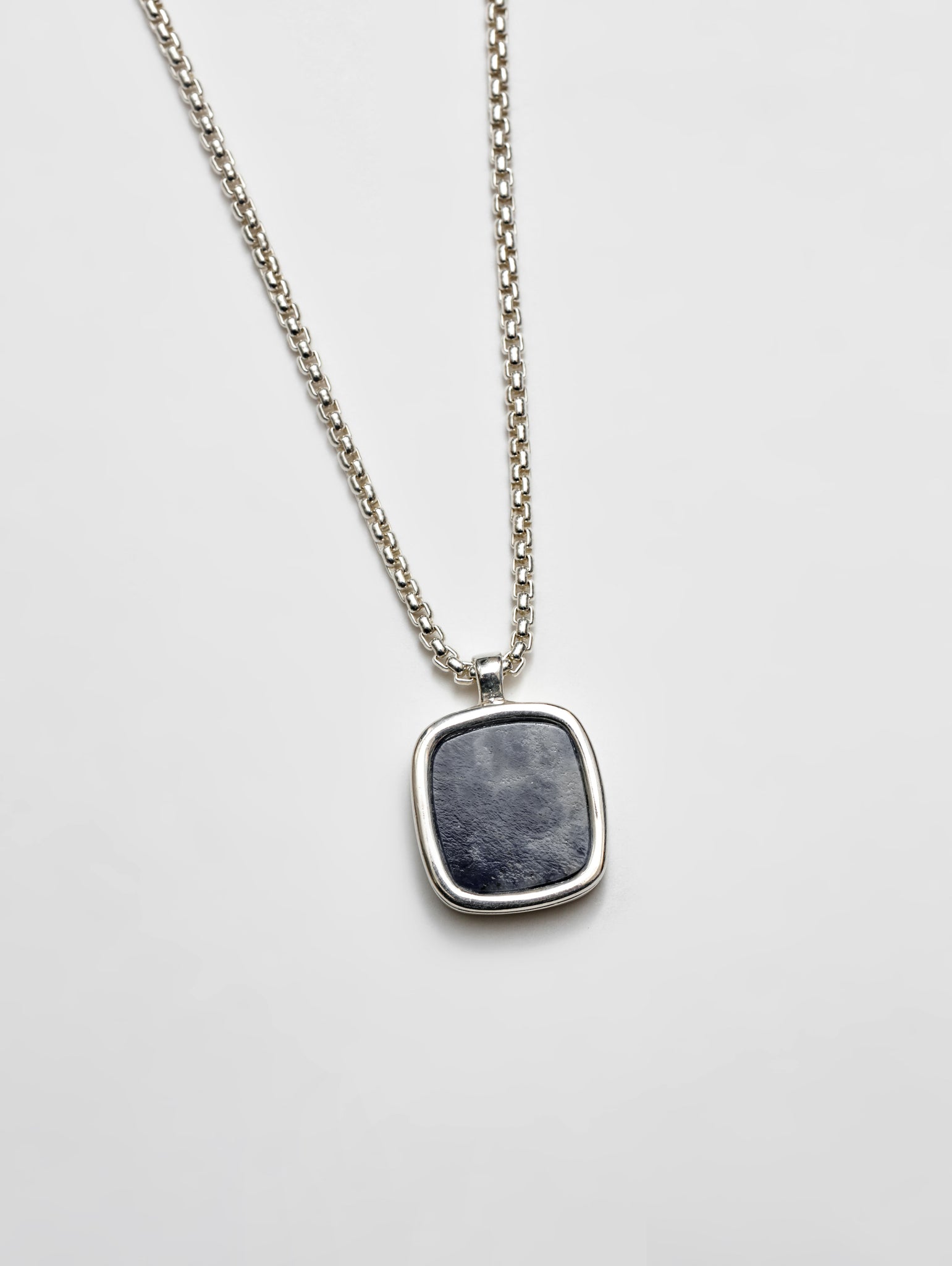 Wolf Circus Classic Unisex Square Natural Gemstone Pendant Necklace Ocean Blue Stone 925 Sterling Silver | Wells Necklace in Sodalite and Sterling Silver-Necklaces-wolfcircus.com