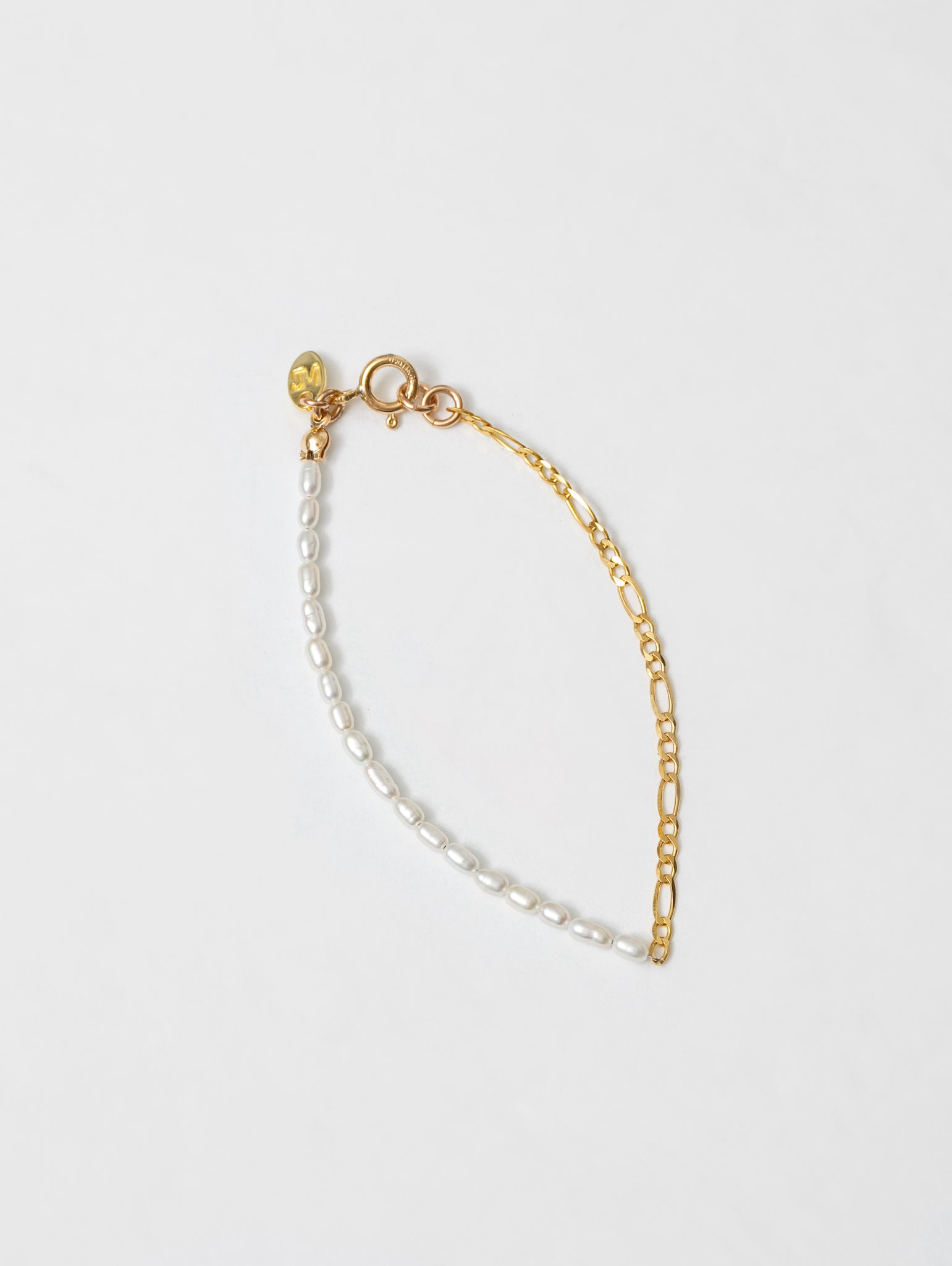 Wolf Circus Miniature Pearl Figaro Chain Combination Bracelet 14k Gold Plated | Mara Bracelet in Gold-Bracelets-7"-wolfcircus.com