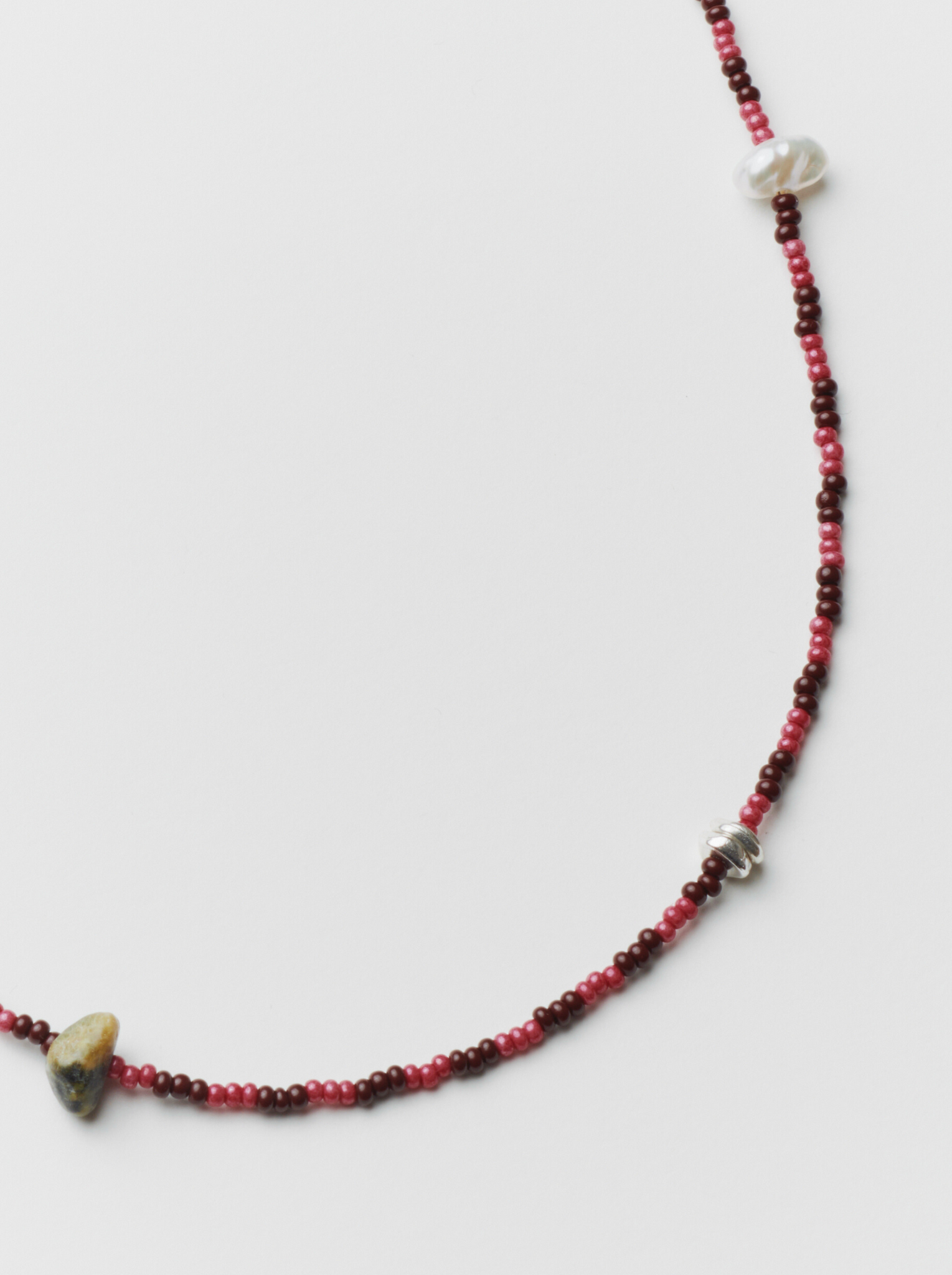 Wolf Circus June Necklace Seed Bead, Pearl, Silver & Stone in Pink-Necklaces-wolfcircus.com