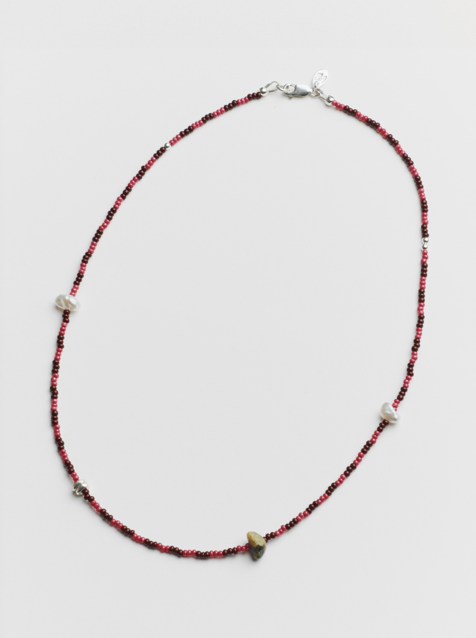 Wolf Circus June Necklace Seed Bead, Pearl, Silver & Stone in Pink-Necklaces-wolfcircus.com
