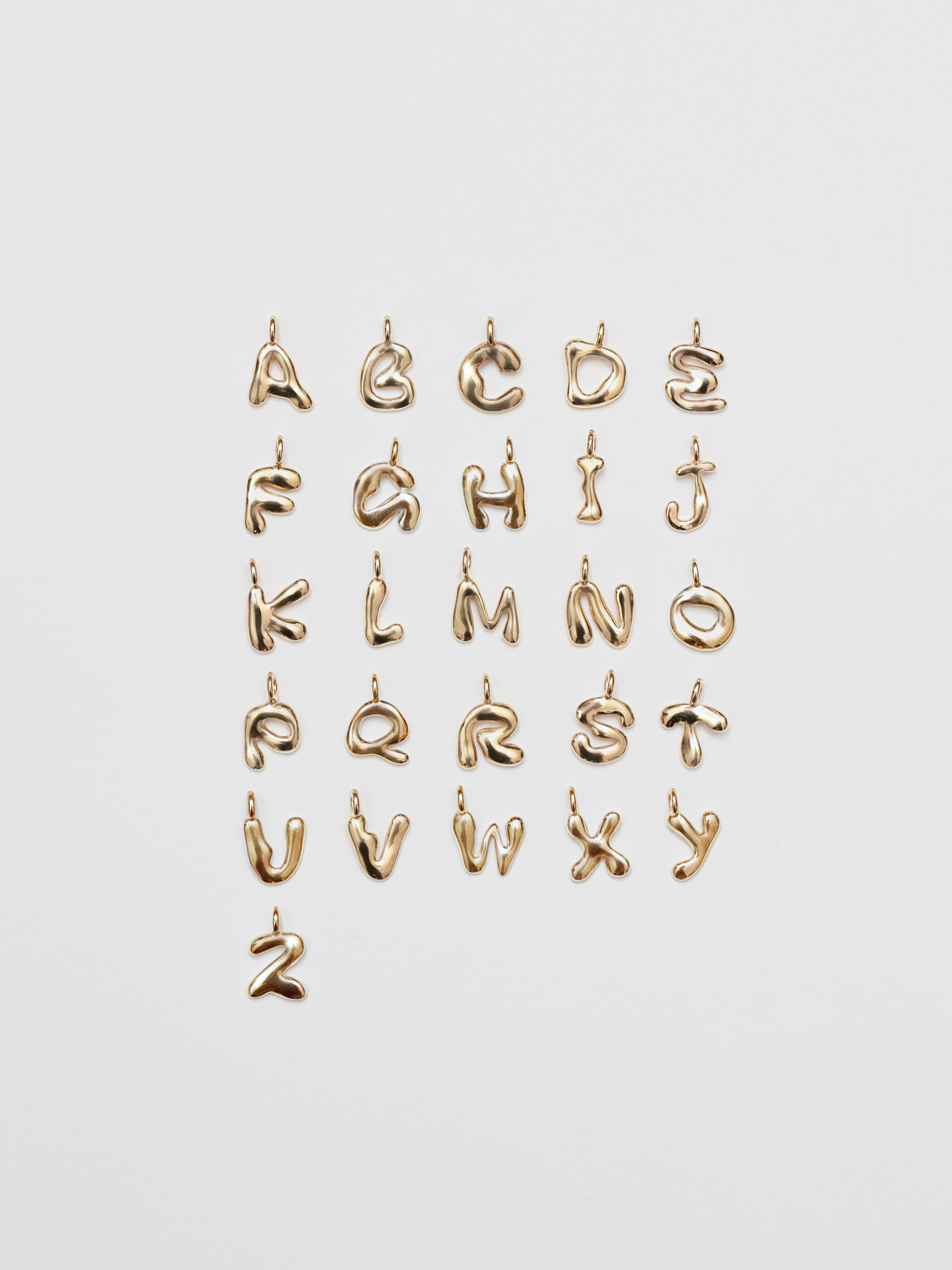 Wolf Circus Alphabet Initial Necklace 14k Solid Gold with Letter Charm-Charm-wolfcircus.com
