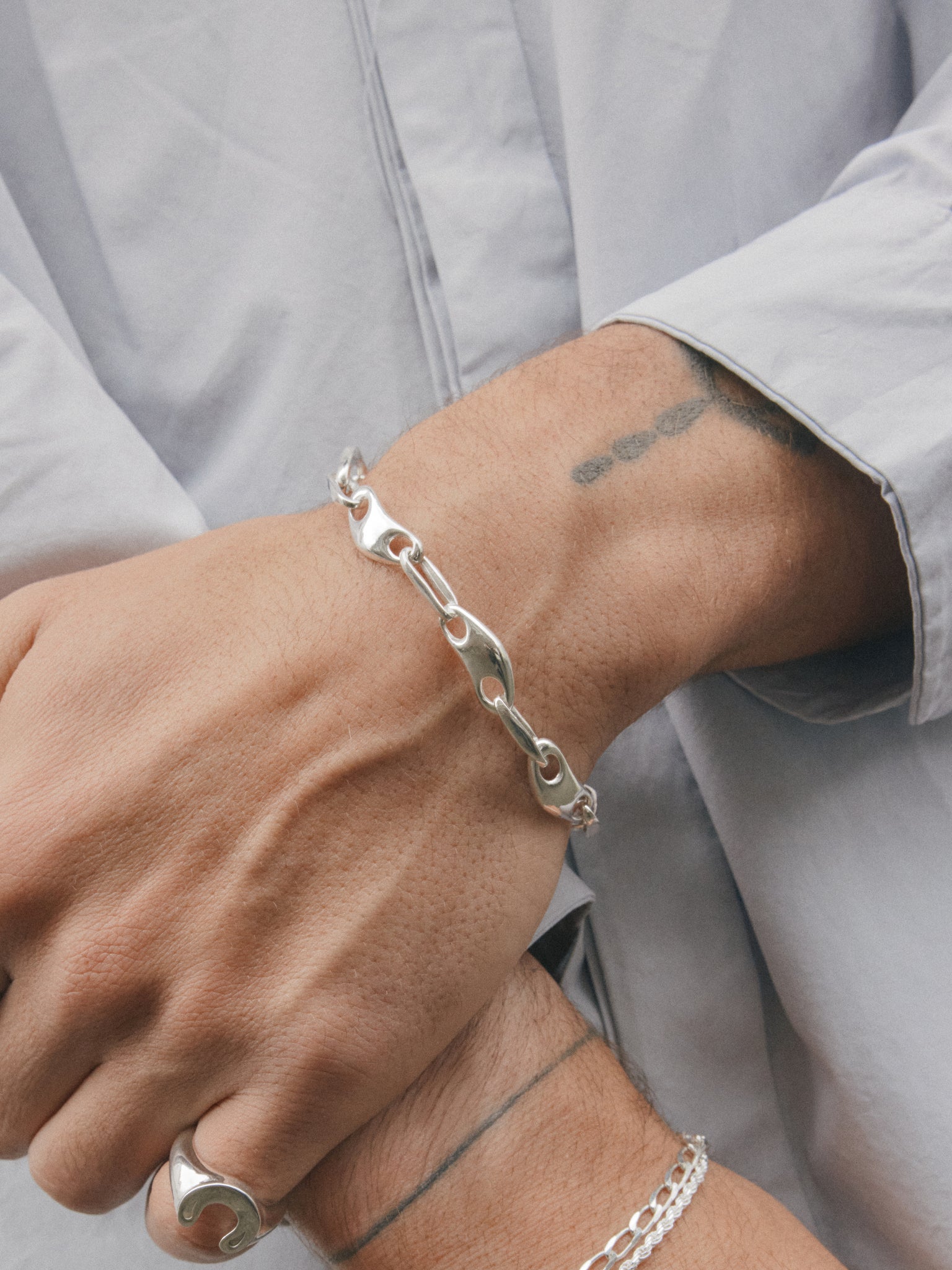 Wolf Circus Unisex Men's Link Chain Bracelet Sterling Silver | Handmade & Recycled Metals | River Bracelet in Sterling Silver-Bracelets-wolfcircus.com