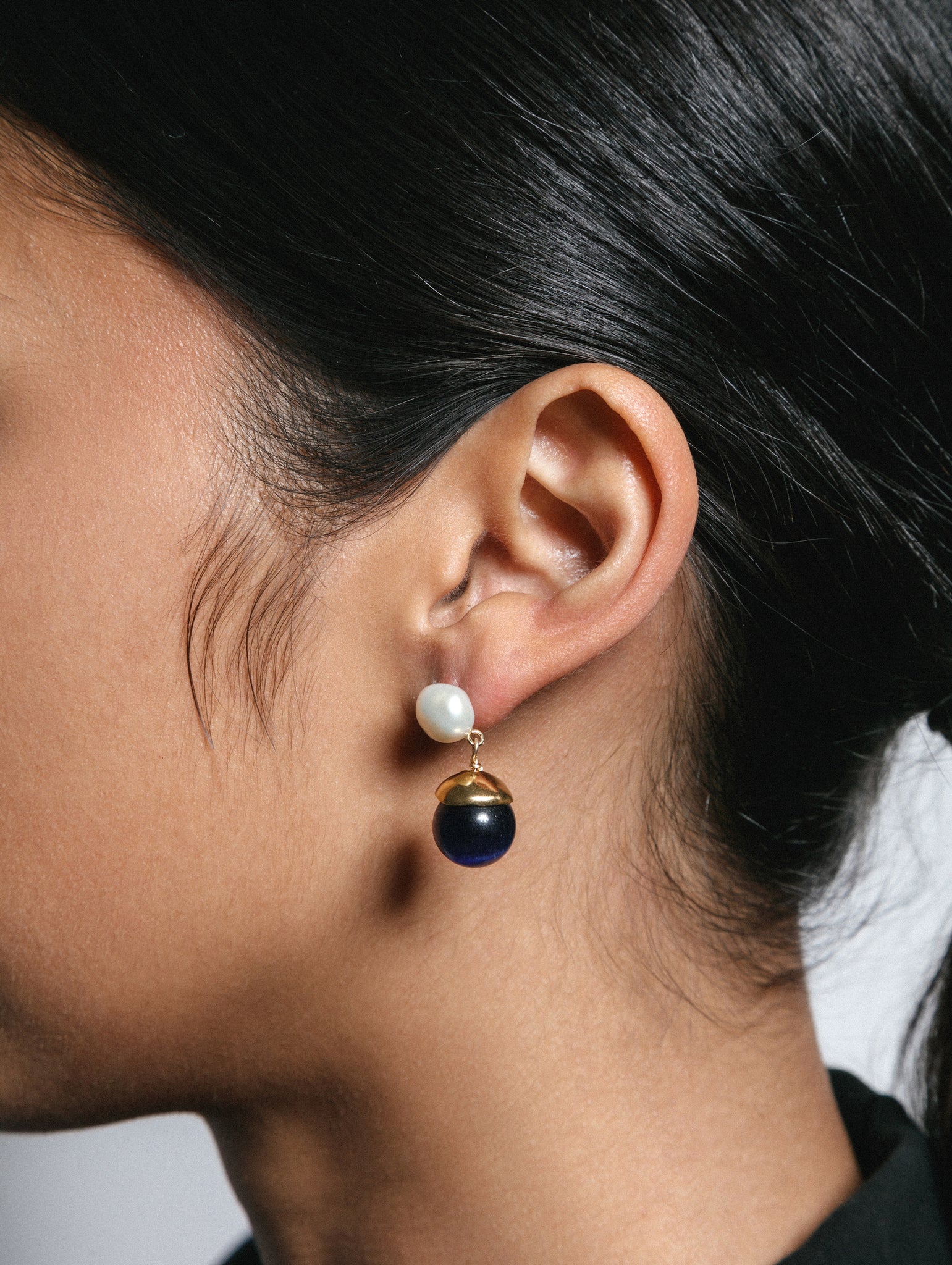 Wolf Circus Pearl Drop Earrings w/ Blue Glass Bead in 14k Gold Plated | Maude Earrings-Earrings-wolfcircus.com