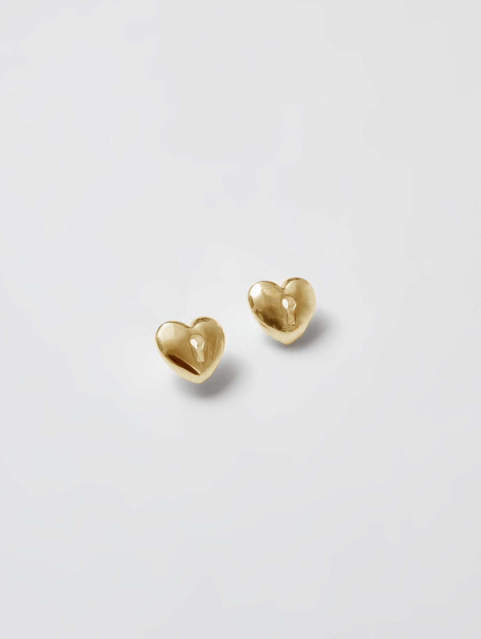 Heart Lock Charm Studs in Gold