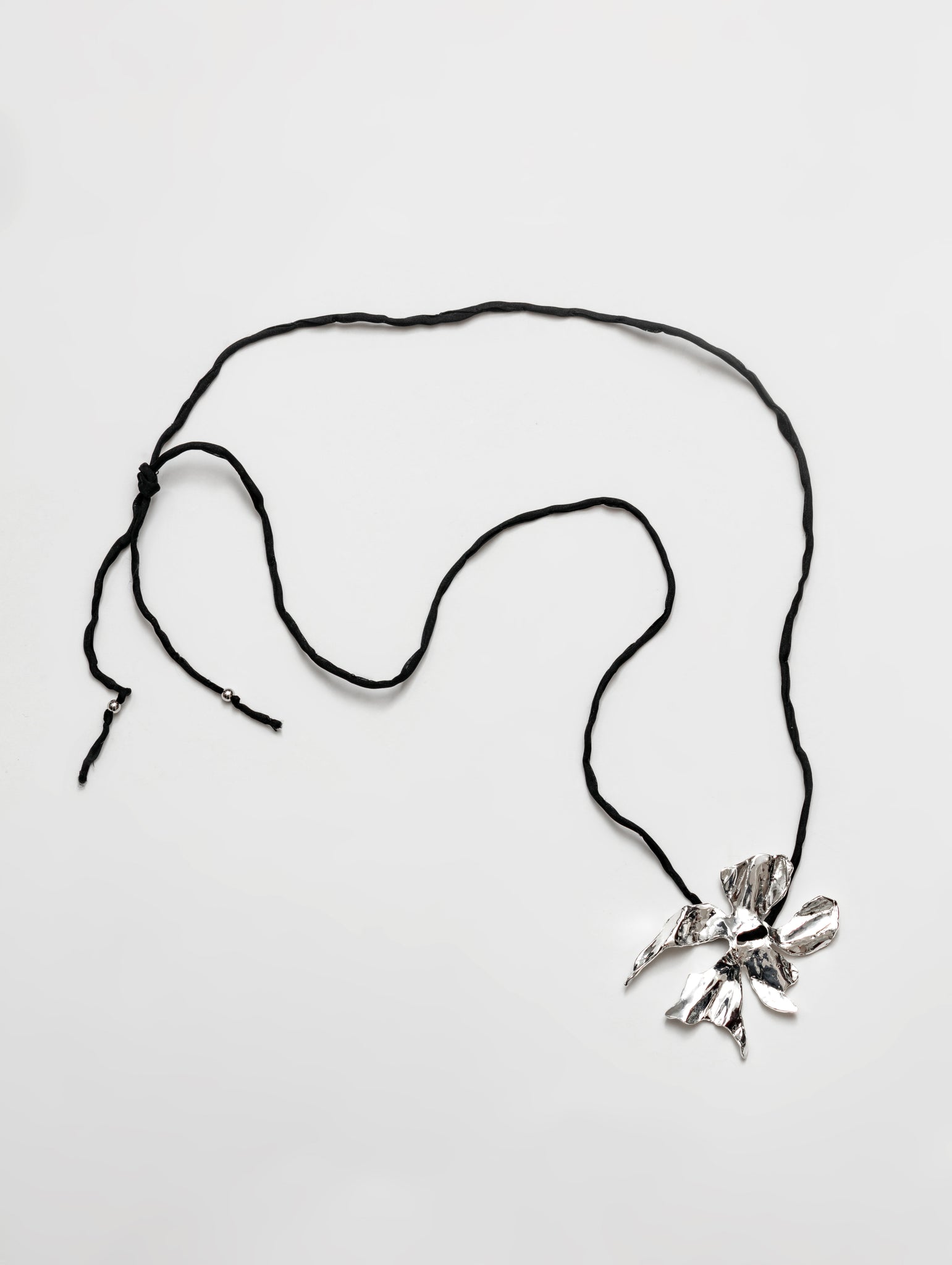 Wolf Circus Flower Silk Cord Necklace in Black | Silver Plated Flower Pendant Choker-Necklaces-wolfcircus.com