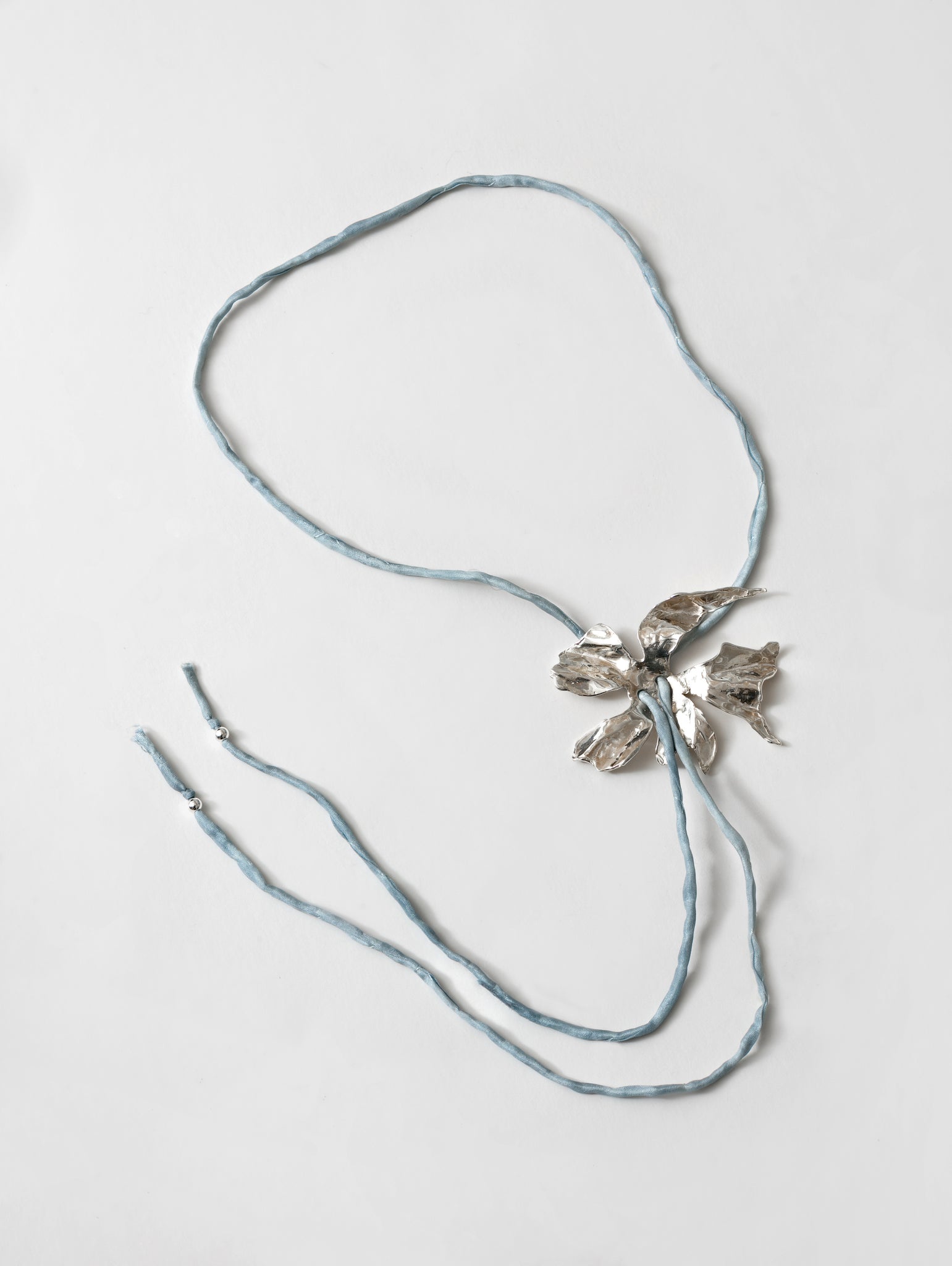 Wolf Circus Flower Silk Cord Necklace in Blue | Silver Plated Flower Pendant Choker-Necklaces-wolfcircus.com