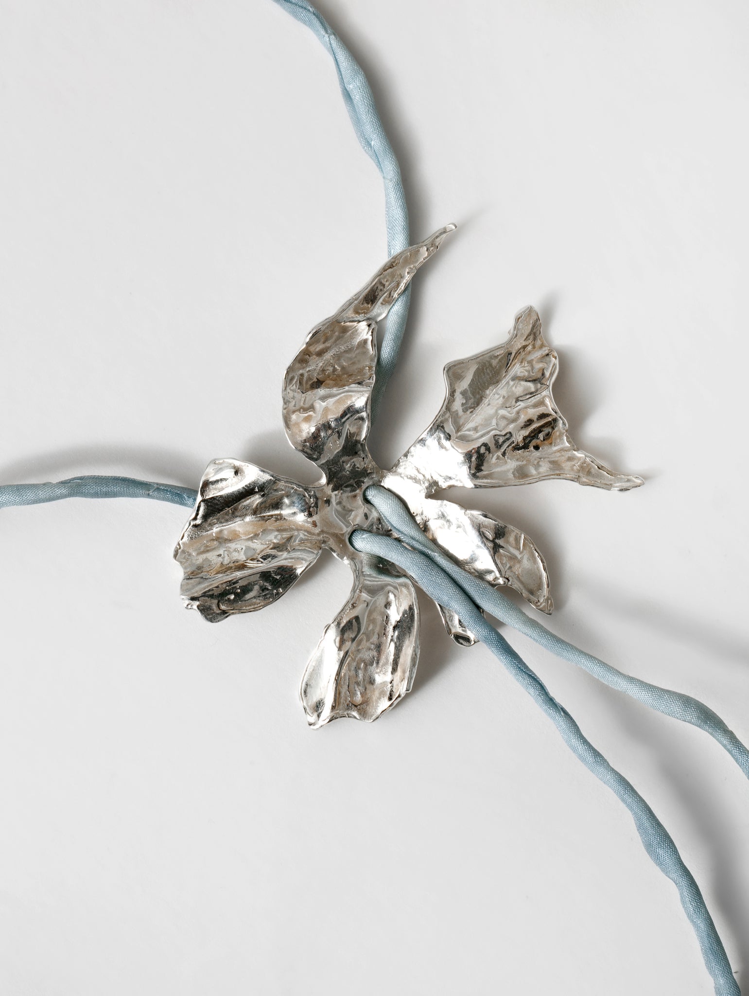 Wolf Circus-Wolf Circus Flower Silk Cord Necklace in Blue | Silver Plated Flower Pendant Choker-
