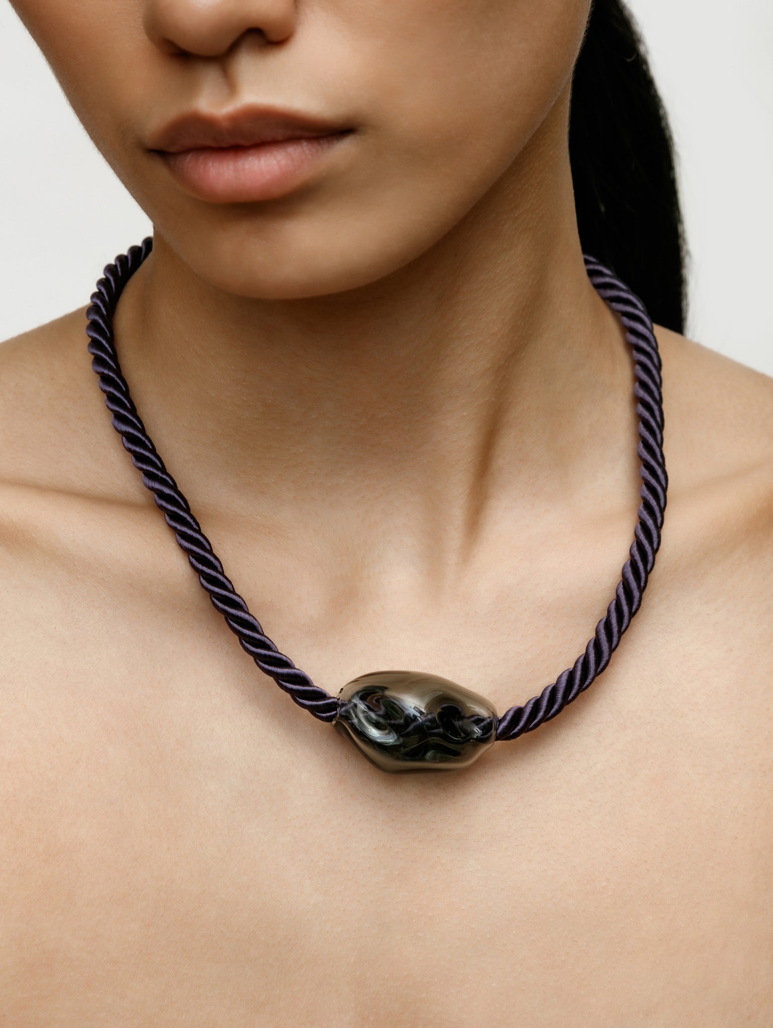 Wolf Circus Cord Necklace w/ Hand Blown Glass Bead | Glass Necklace in Navy-Necklaces-wolfcircus.com