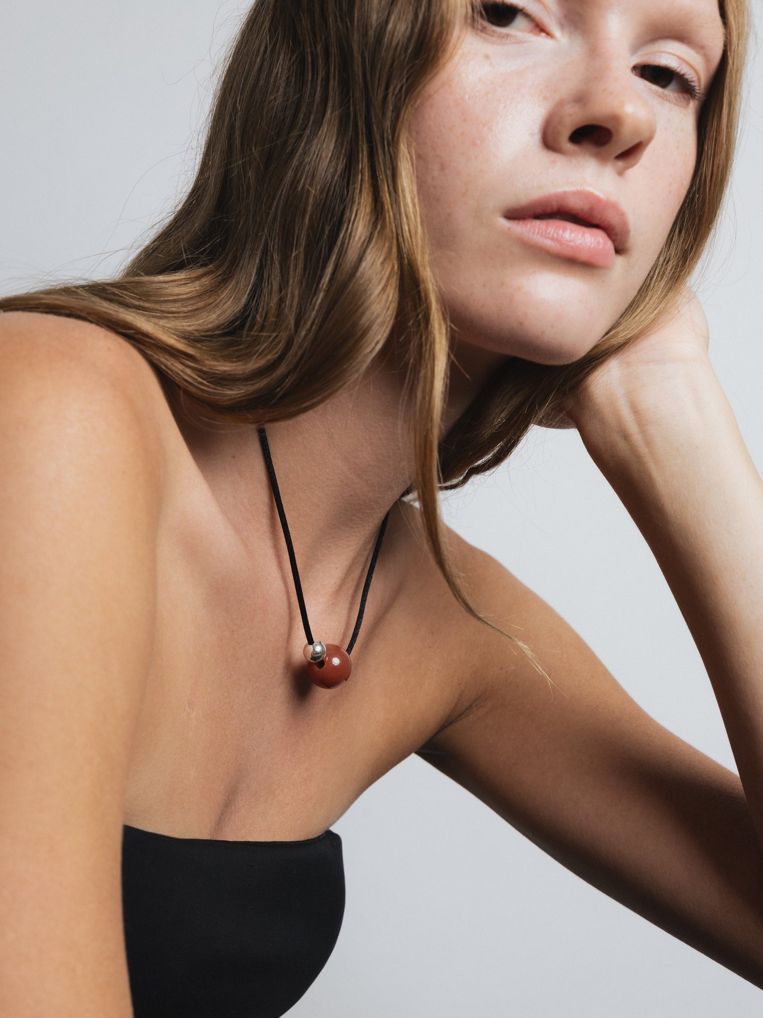 Leigh Necklace in Red Agate and Sterling Silver