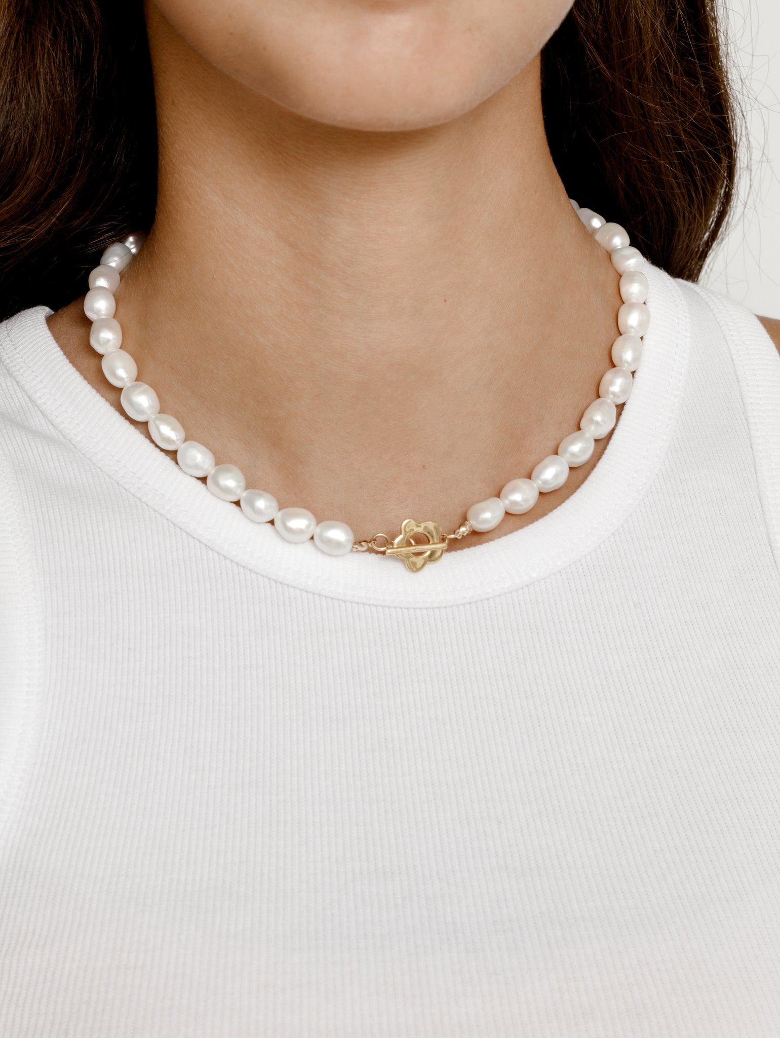 Wolf Circus-Wolf Circus Large Pearl Necklace w/ 14k Gold Flower Toggle | Lola Pearl Necklace in Gold-
