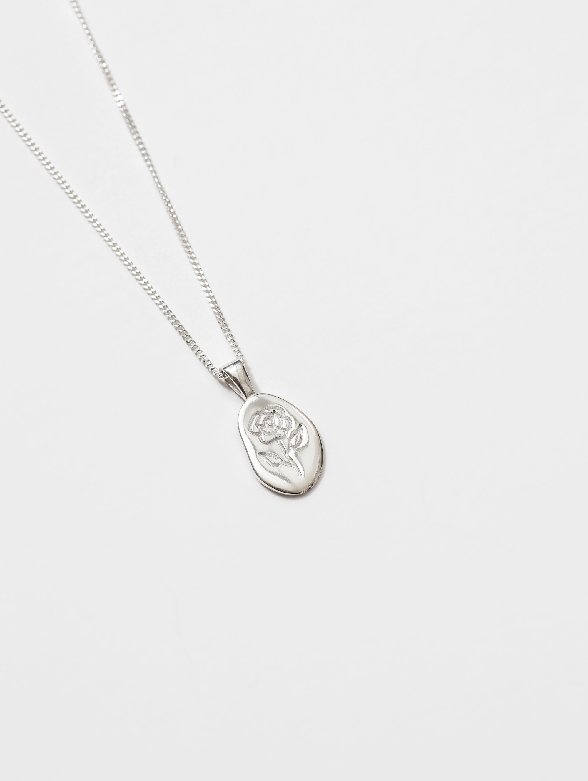 Wolf Circus Engraved Rose Pendant Necklace in Sterling Silver | Recycled Metals-Necklaces-wolfcircus.com