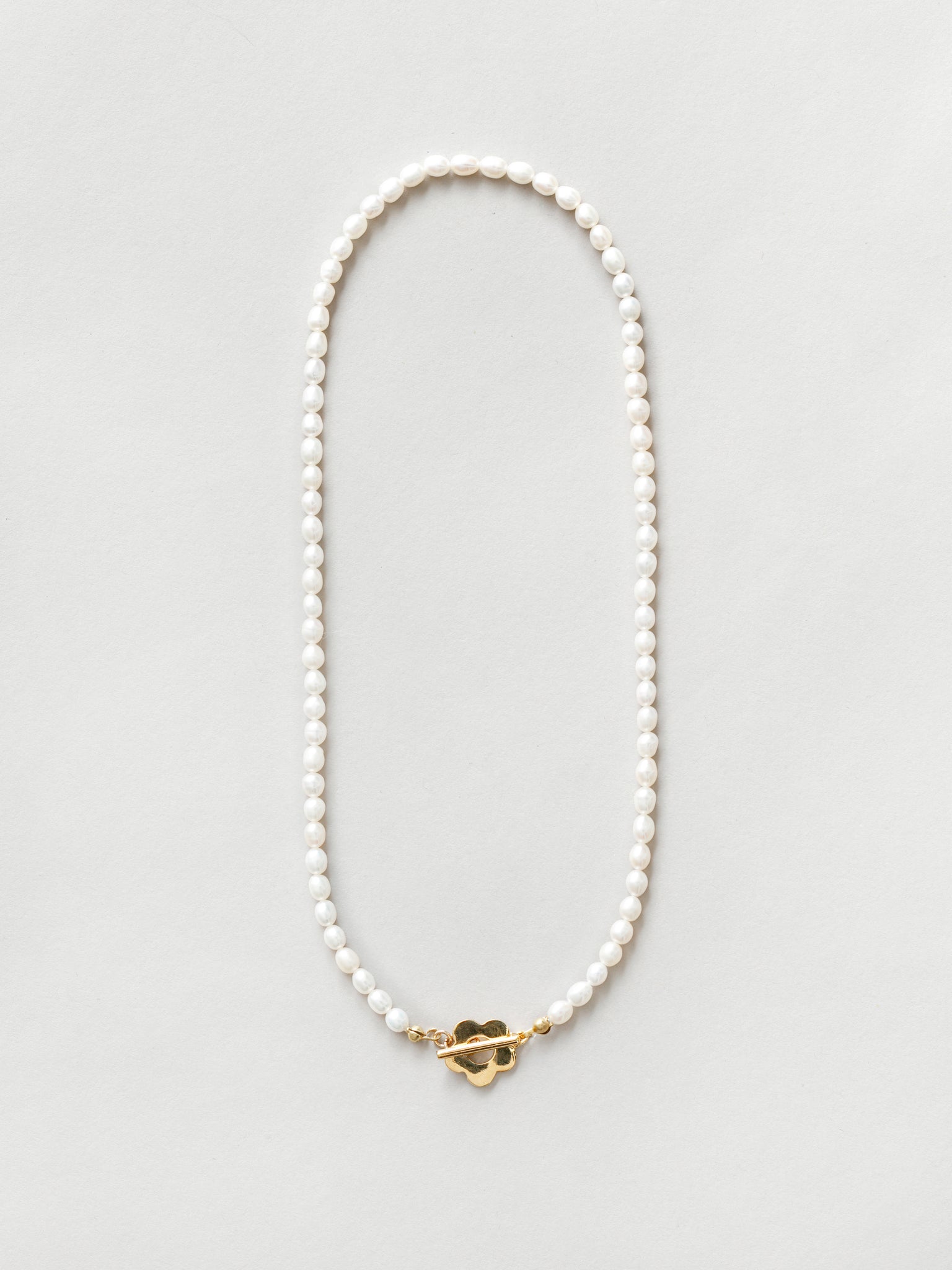 Wolf Circus Freshwater Pearl Necklace w/ Gold Flower Toggle | Sofia Pearl Necklace in Gold-Necklaces-wolfcircus.com