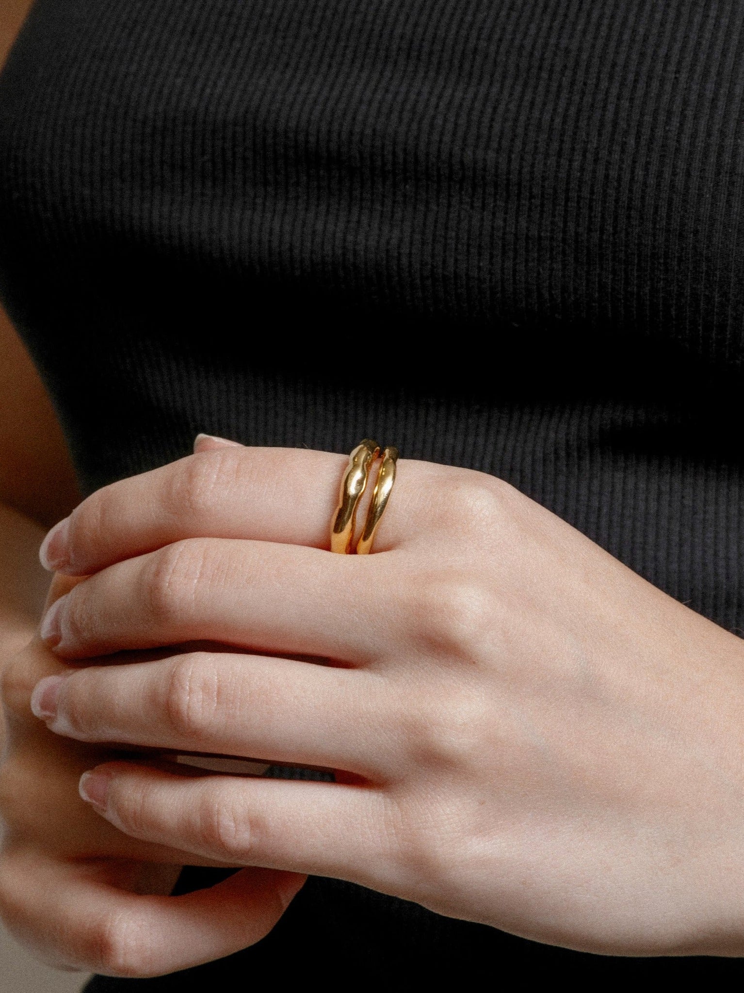 Wolf Circus Double Band Ring Textured 14k Gold Plated | Cassie Ring in Gold-Rings-5/6-wolfcircus.com