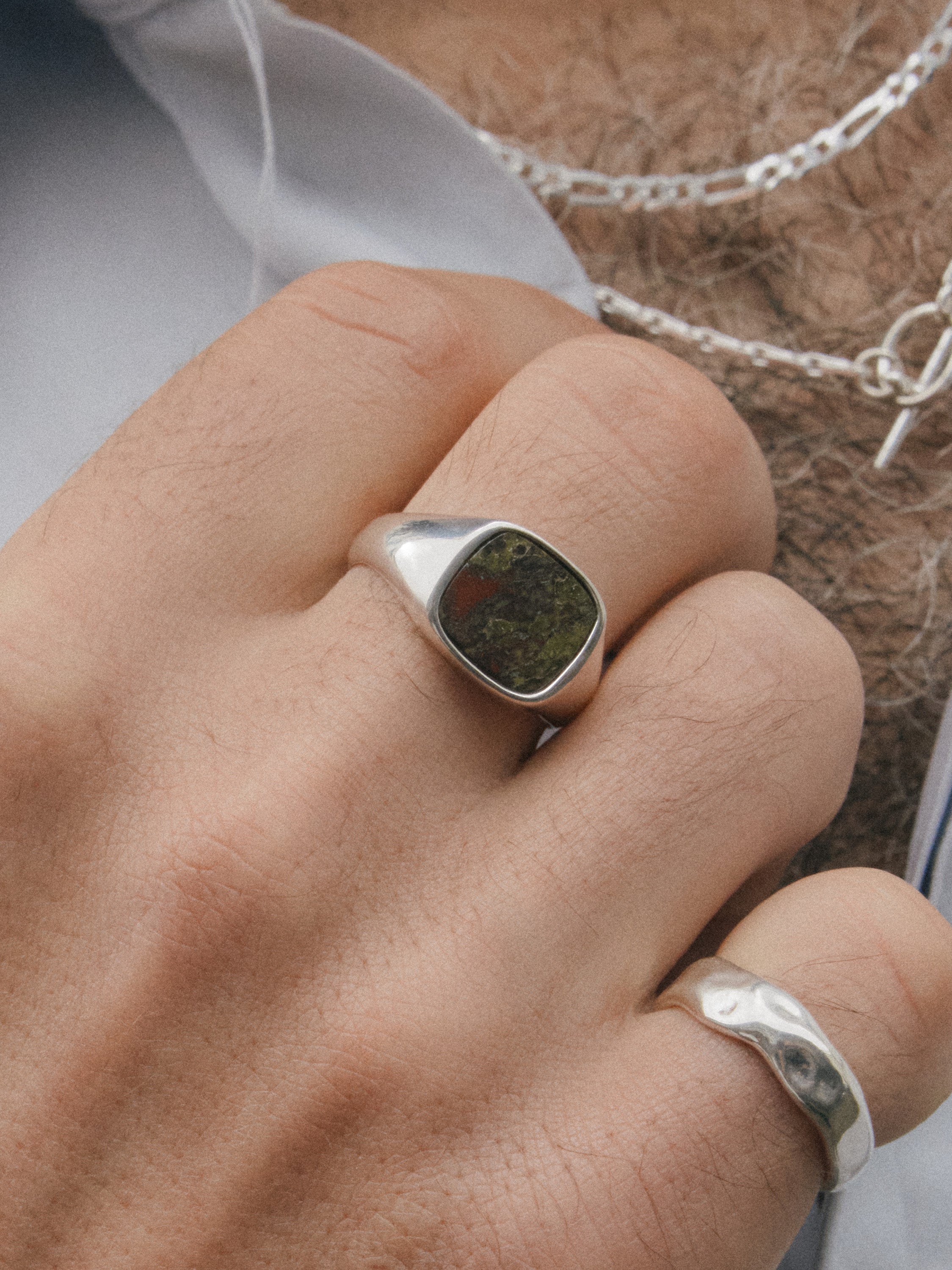 Wolf Circus Classic Unisex Men's Square Natural Gemstone Inlay