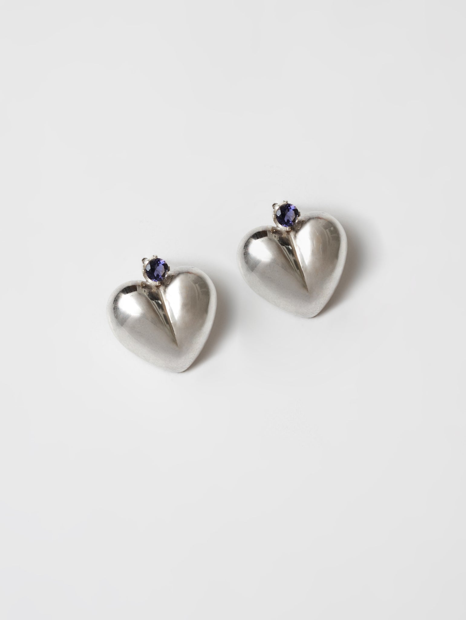 Wolf Circus Bold Oversized Bubble Heart Stud with Violet Gemstone in 925 Sterling Silver | Mia Earrings in Sterling Silver-Earrings-wolfcircus.com