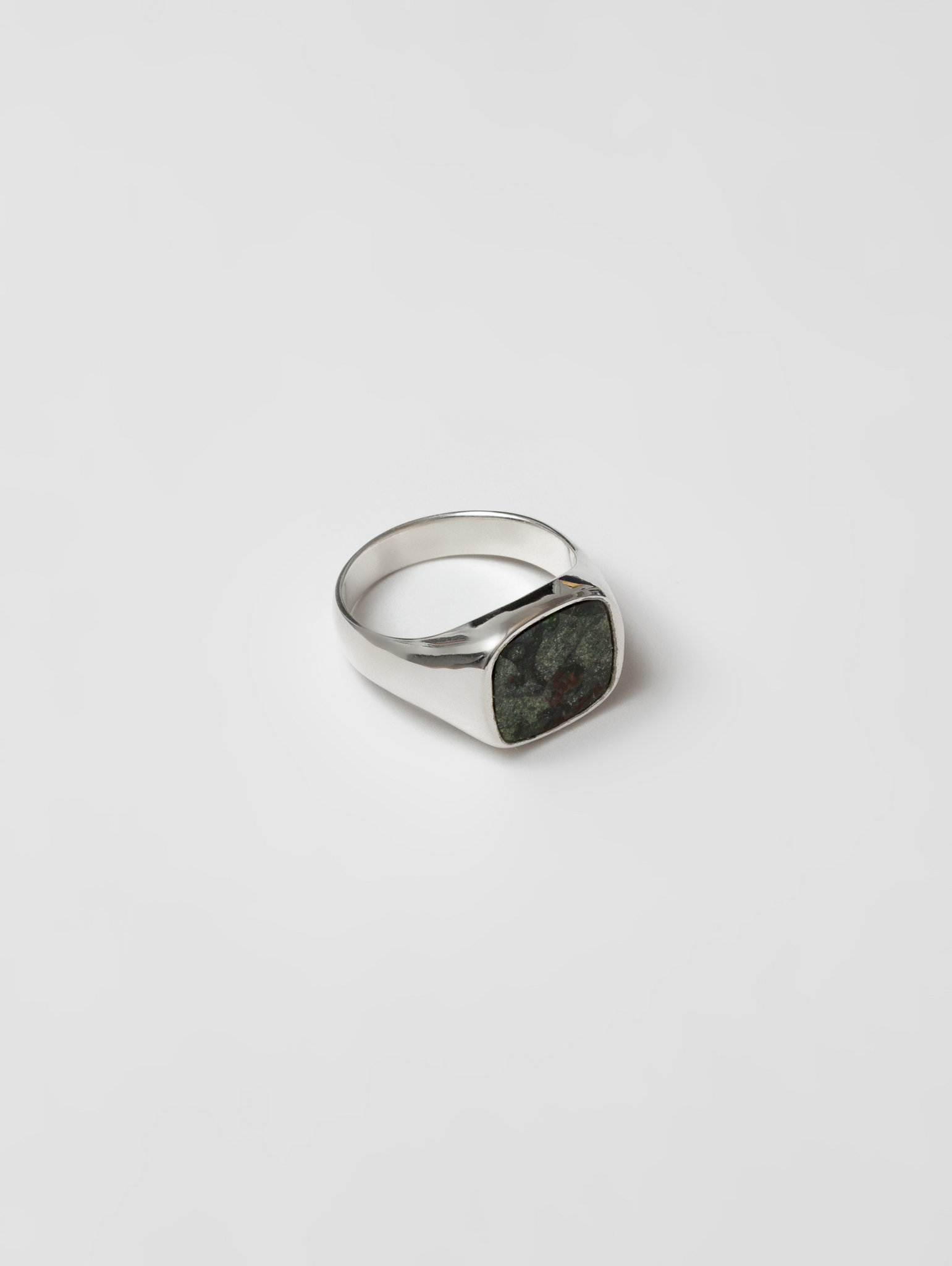 Wolf Circus Classic Unisex Square Natural Gemstone Inlay Signet Moss Green Stone 925 Sterling Silver | Jules Ring in Dragon Jasper and Sterling Silver