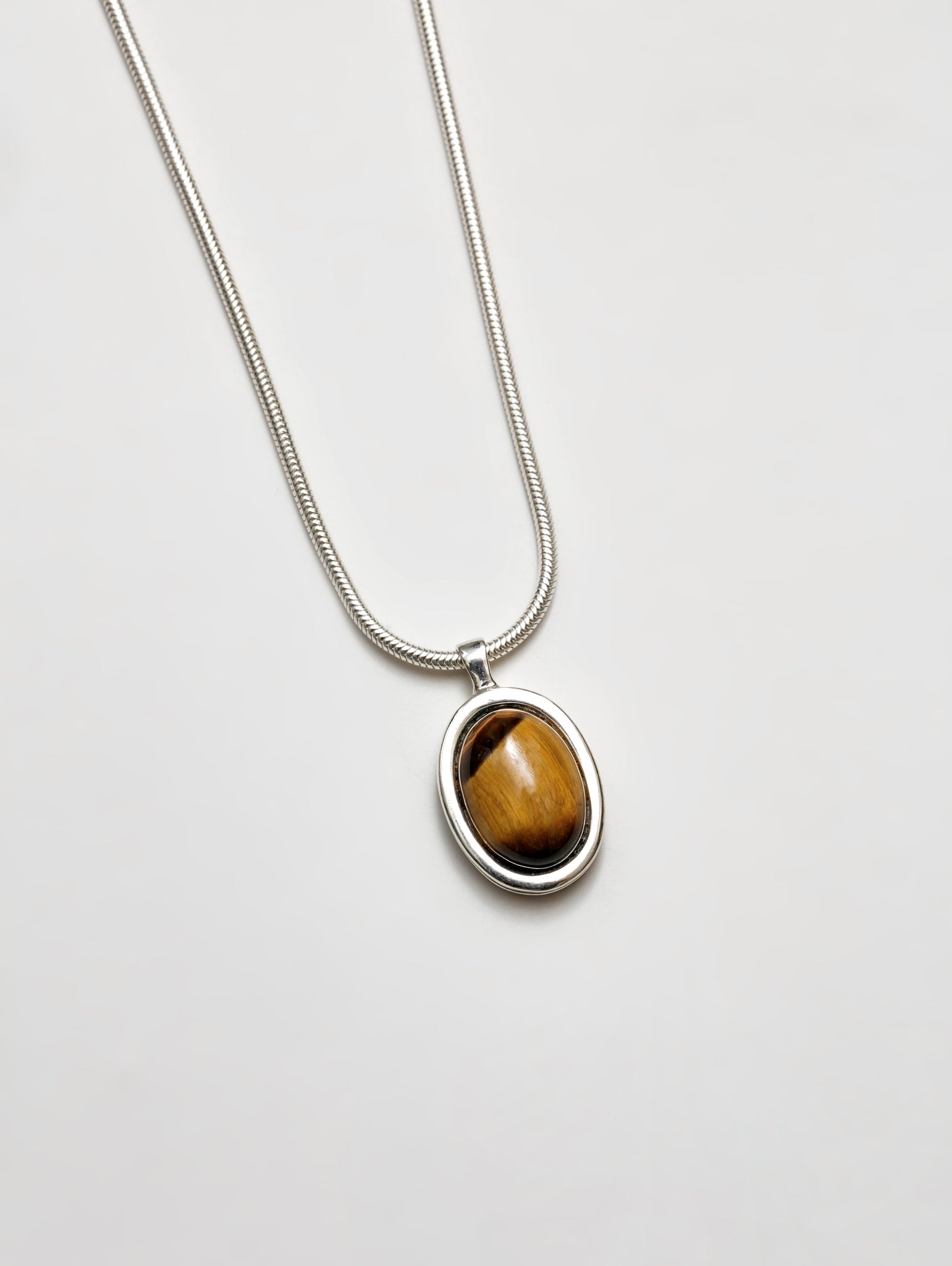 Wolf Circus Everyday Unisex Oval Tiger's Eye Pendant Necklace Brown Natural Gemstone 925 Sterling Silver Jewelry