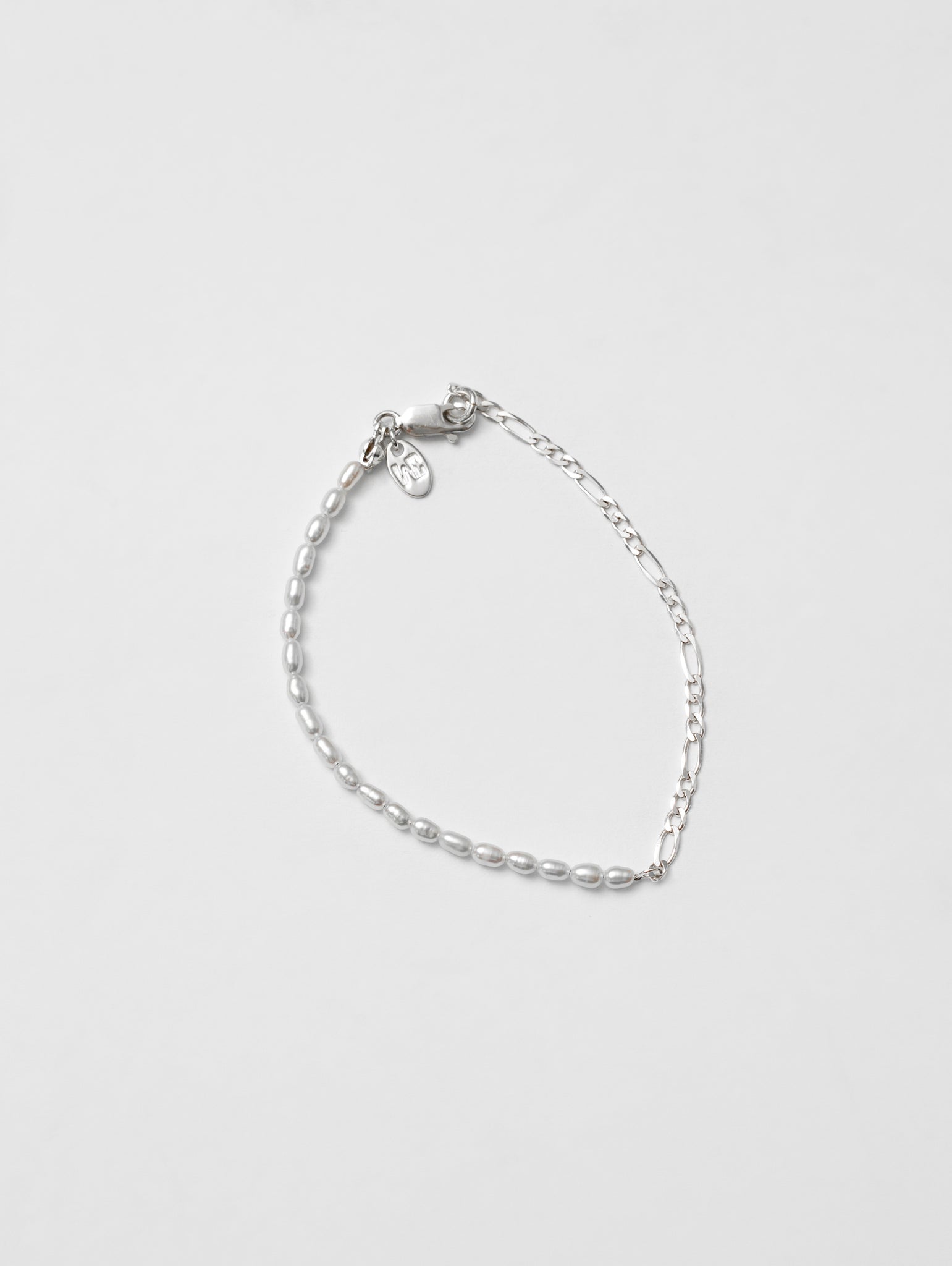 Wolf Circus Minature Pearl Figaro Chain Combination Bracelet 925 Sterling Silver | Mara Bracelet in Sterling Silver-Bracelets-7"-wolfcircus.com