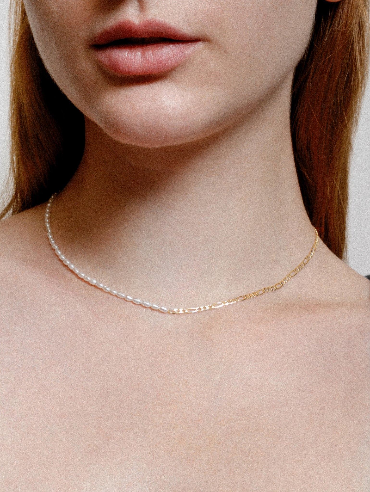 Wolf Circus Miniature Pearl Figaro Chain Combination Necklace 14k Gold Plated | Mara Necklace in Gold-Necklaces-wolfcircus.com