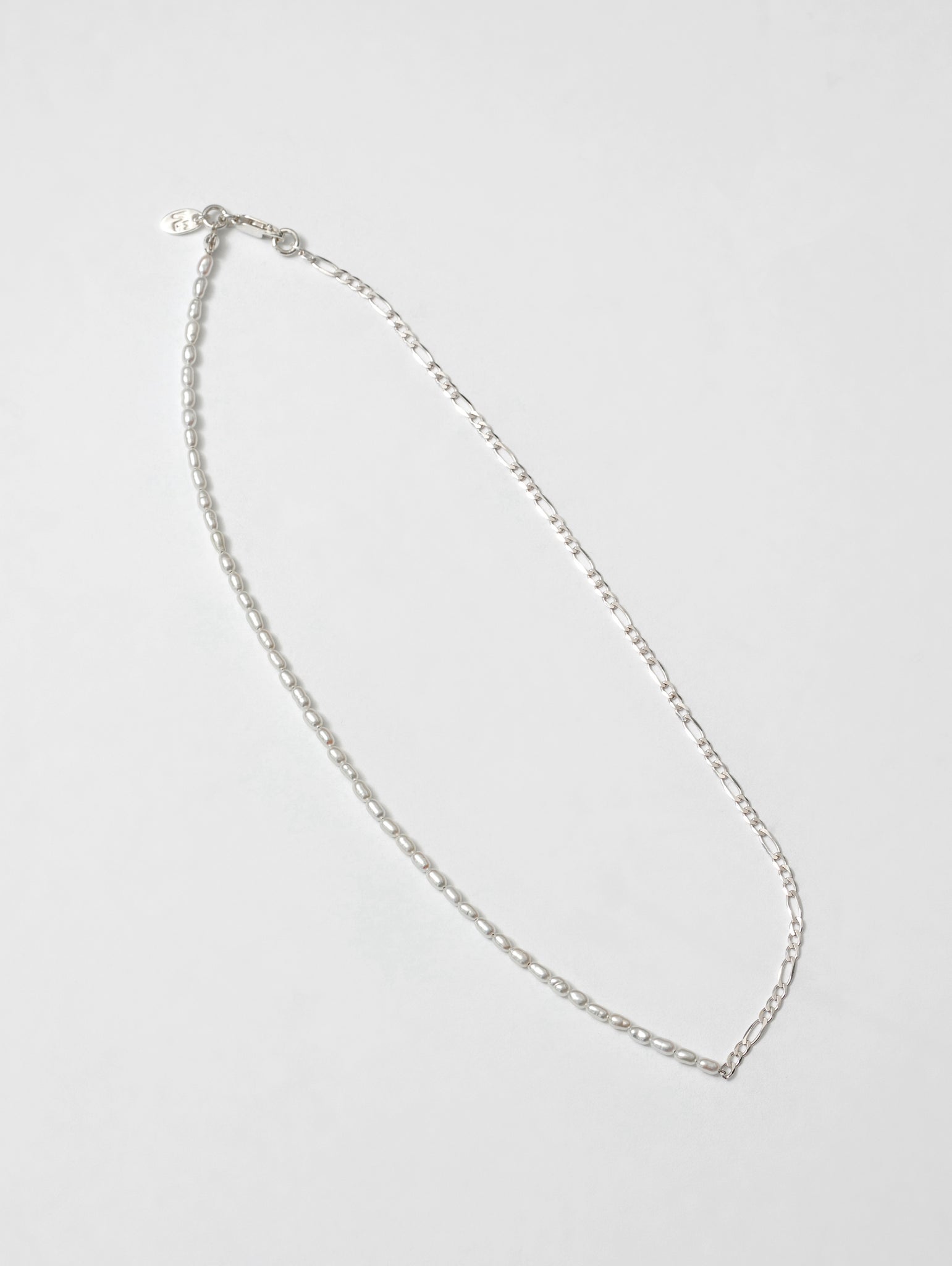 Wolf Circus Miniature Pearl Figaro Chain Combination Necklace 925 Sterling Silver | Mara Necklace in Sterling Silver-Necklaces-wolfcircus.com
