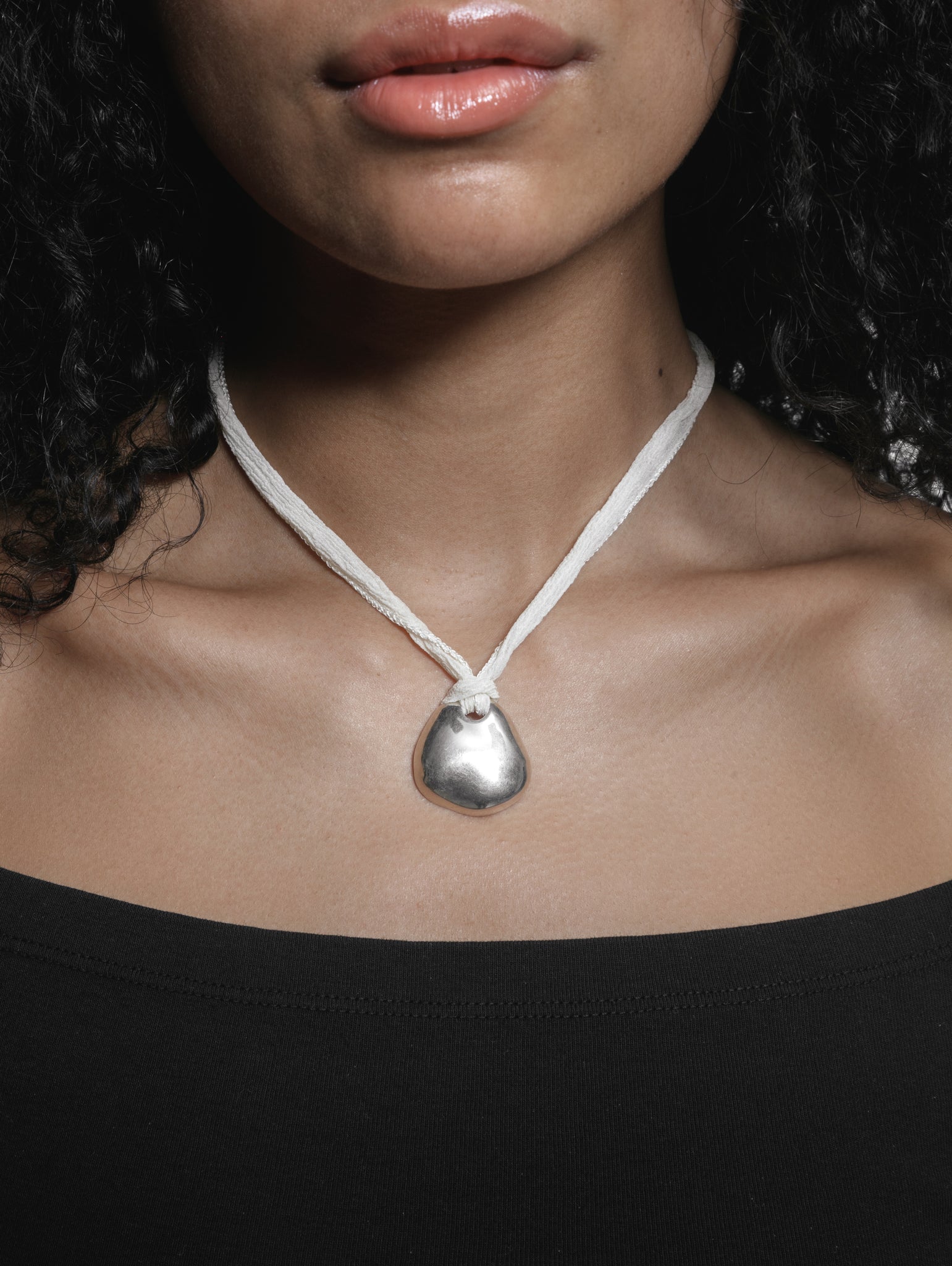 Wolf Circus Unique Cream Ribbon Choker with Unique Flower Pendant in Silver Plated Bronze | Petal Necklace in Cream-Necklaces-wolfcircus.com