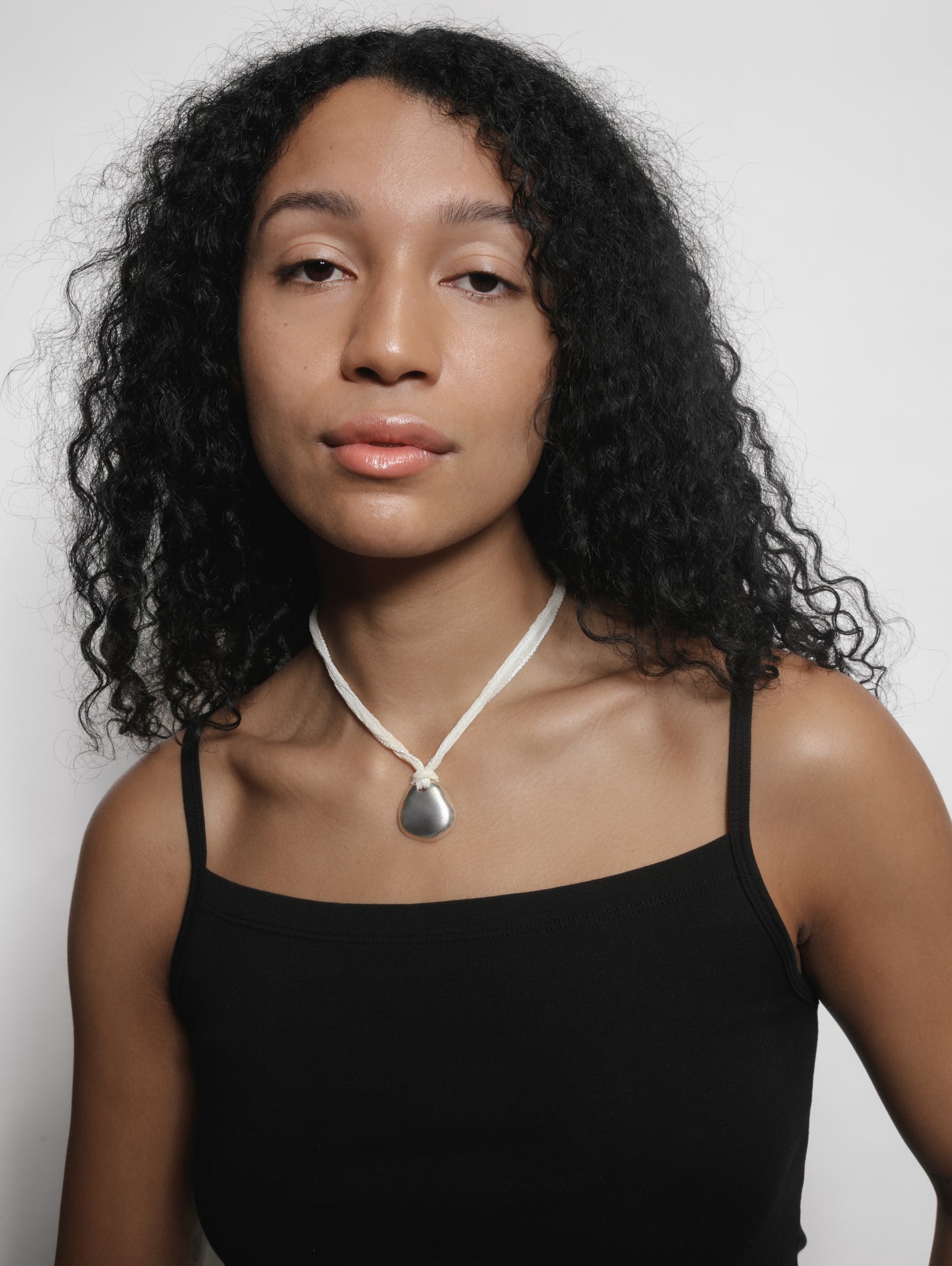 Wolf Circus Unique Cream Ribbon Choker with Unique Flower Pendant in Silver Plated Bronze | Petal Necklace in Cream-Necklaces-wolfcircus.com