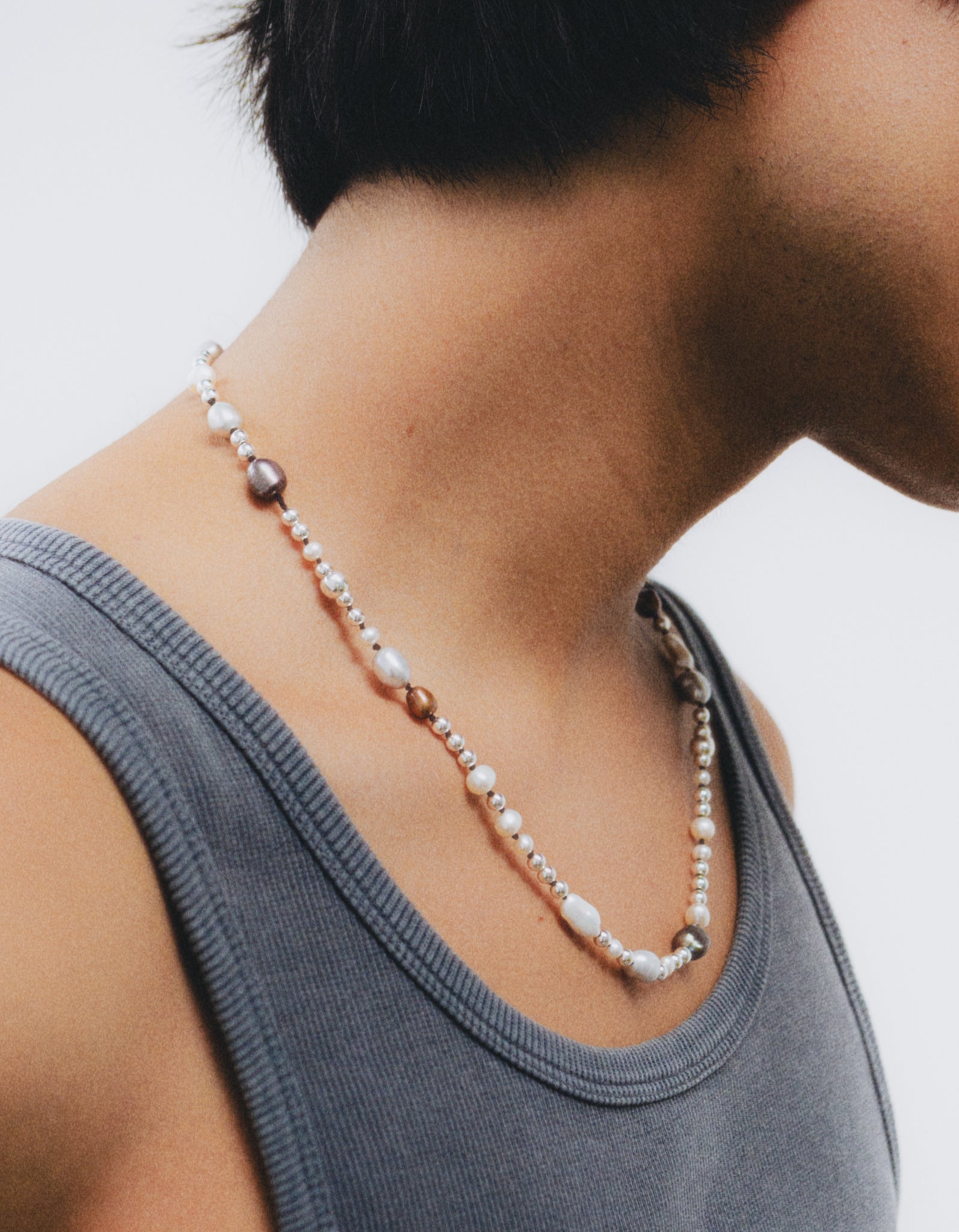 Wolf Circus Pearl Silver Bead Knotted Necklace Reid Necklace
